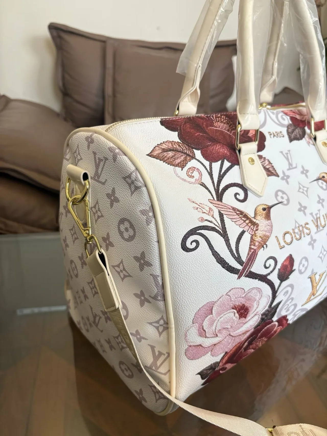 Louis Vuitton Printed Duffel in White · view 6