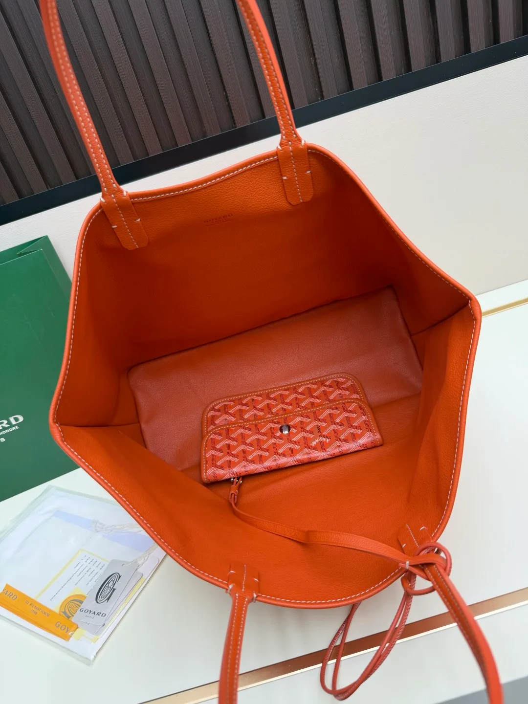 Goyard Canvas Reversible chevron tote with pictured pouch in Orange · view 6
