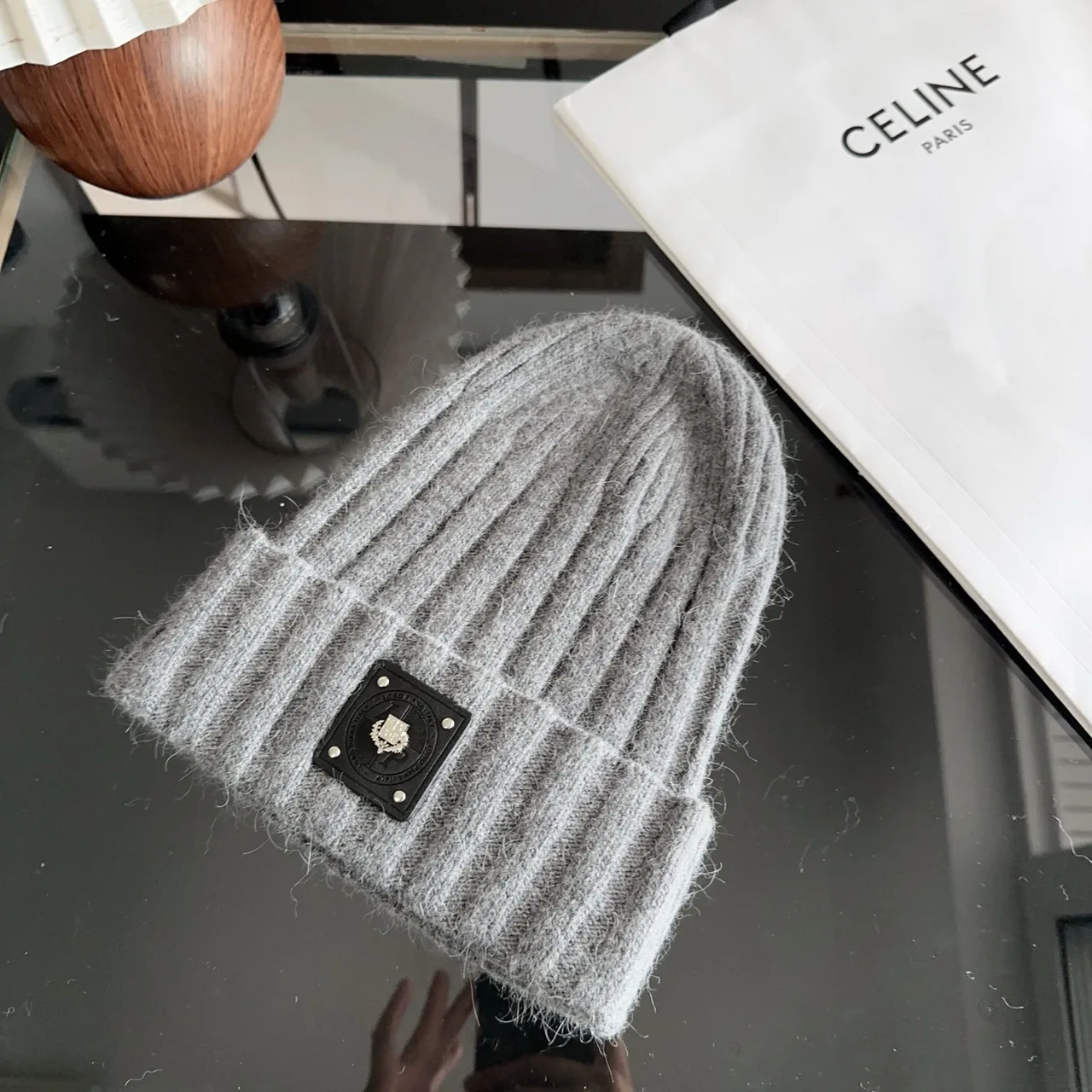 Celine Beanie in Grey & White & Black & Pink · view 6
