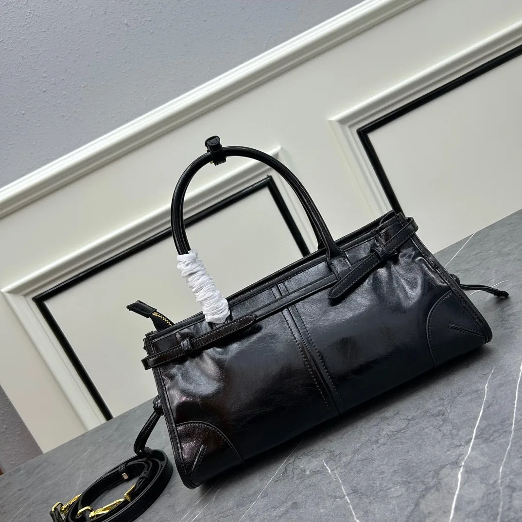 Prada Glossy Belted Top-Handle Bag in Black · view 4