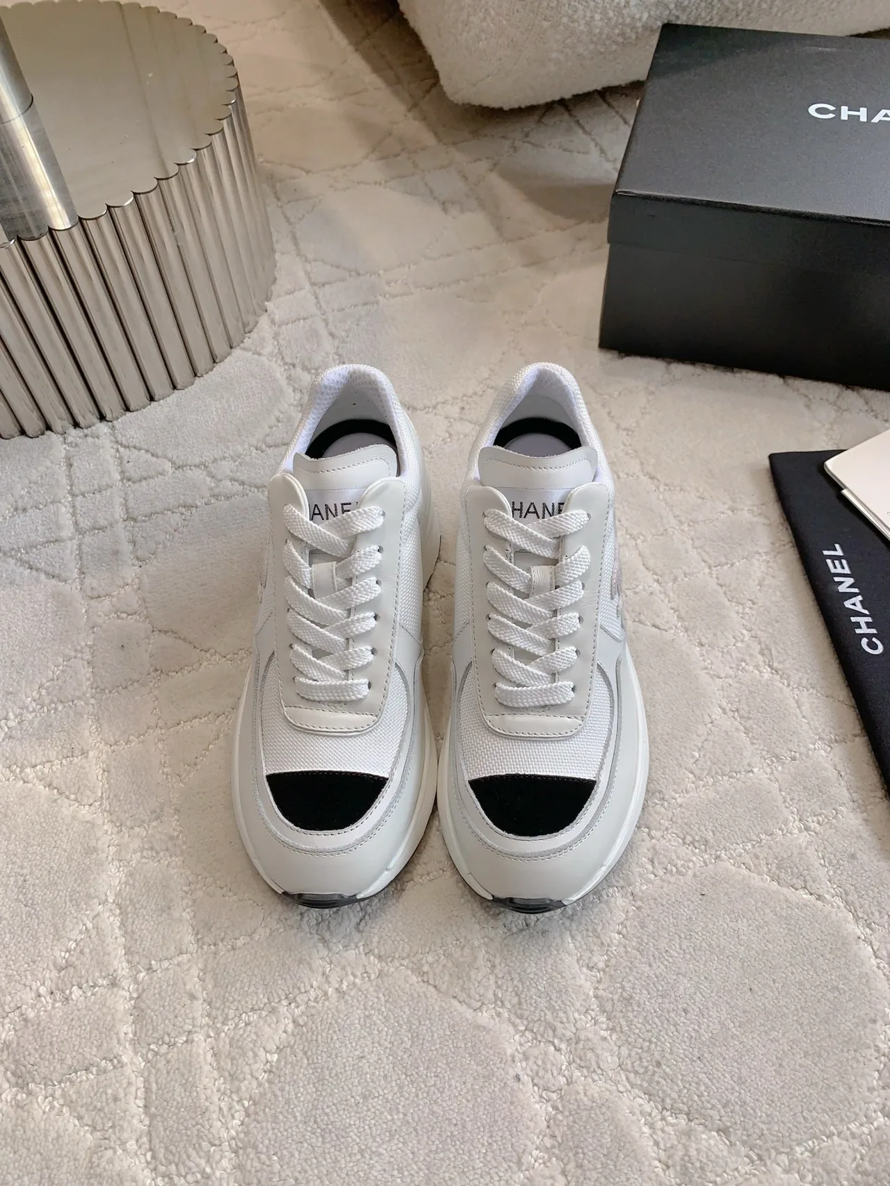 Chanel Cowhide Platform Sneakers in White · view 2