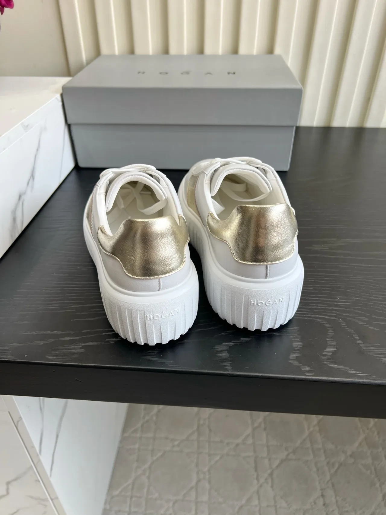 Hogan Cowhide Lace-Up Sneakers in White · view 5