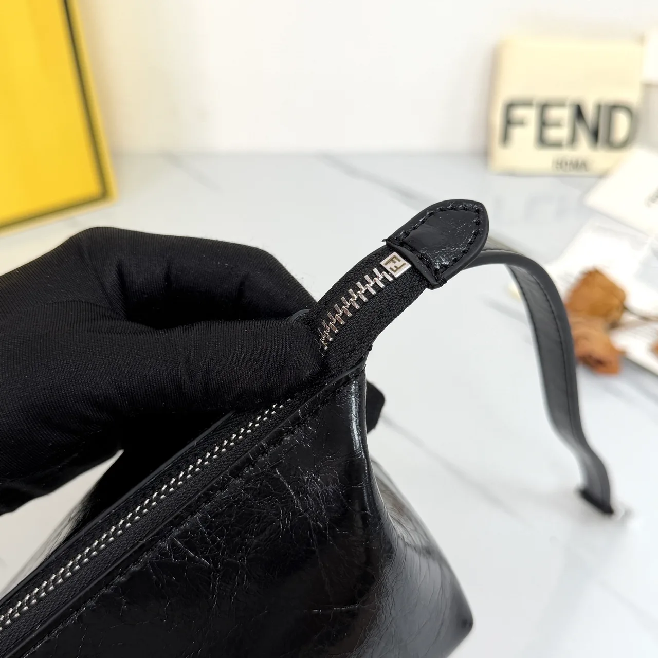 Fendi Baguette Cowhide Hobo Bag in Black · view 6