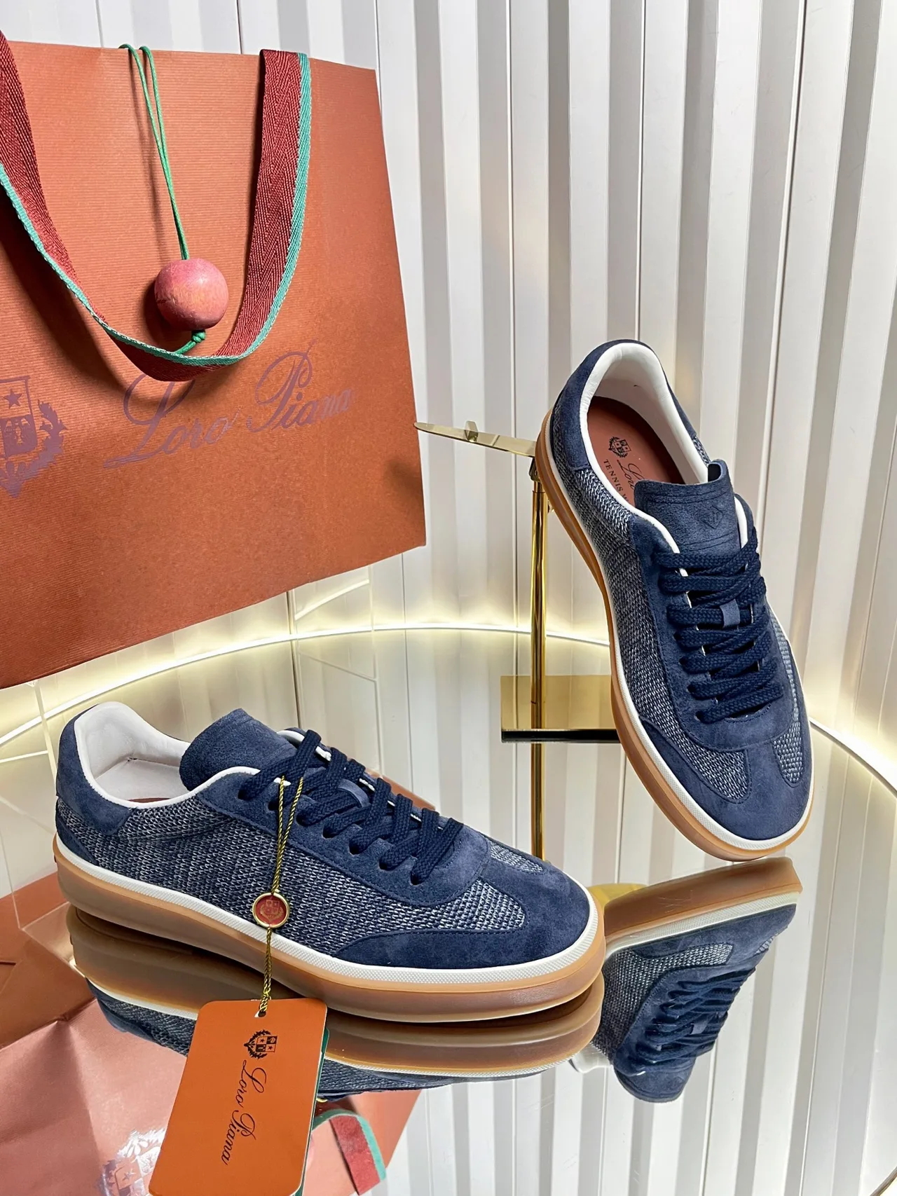 Loro Piana Cashmere Low-Top Sneakers in Blue · view 4