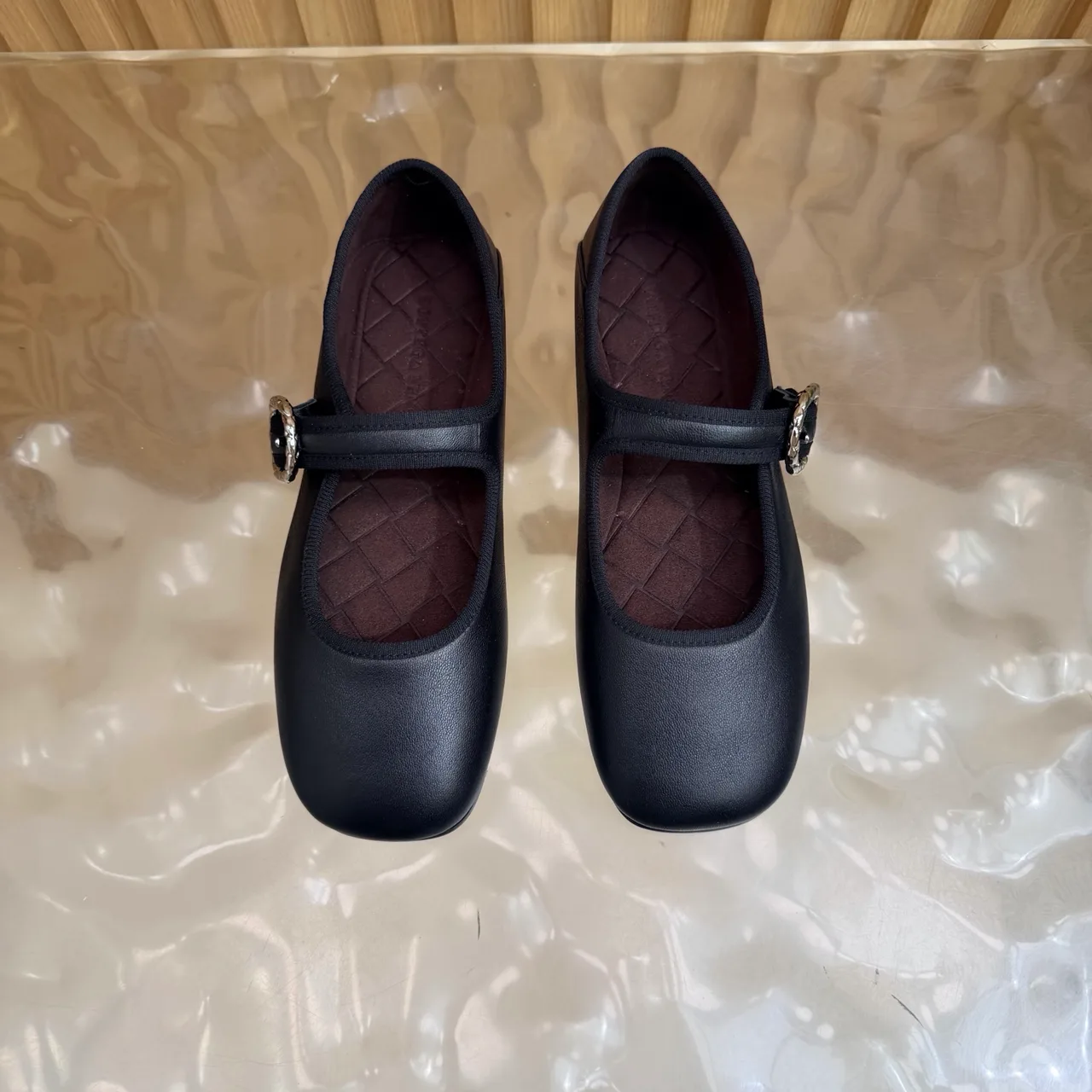 Bottega Veneta Sheepskin Quilted Buckle Mary Jane Flats in Black · view 1