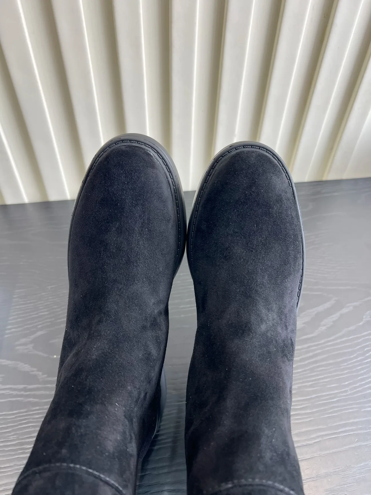 Stuart Weitzman Sheepskin Suede-Look Round-Toe Over-the-Knee Boots in Black · view 7
