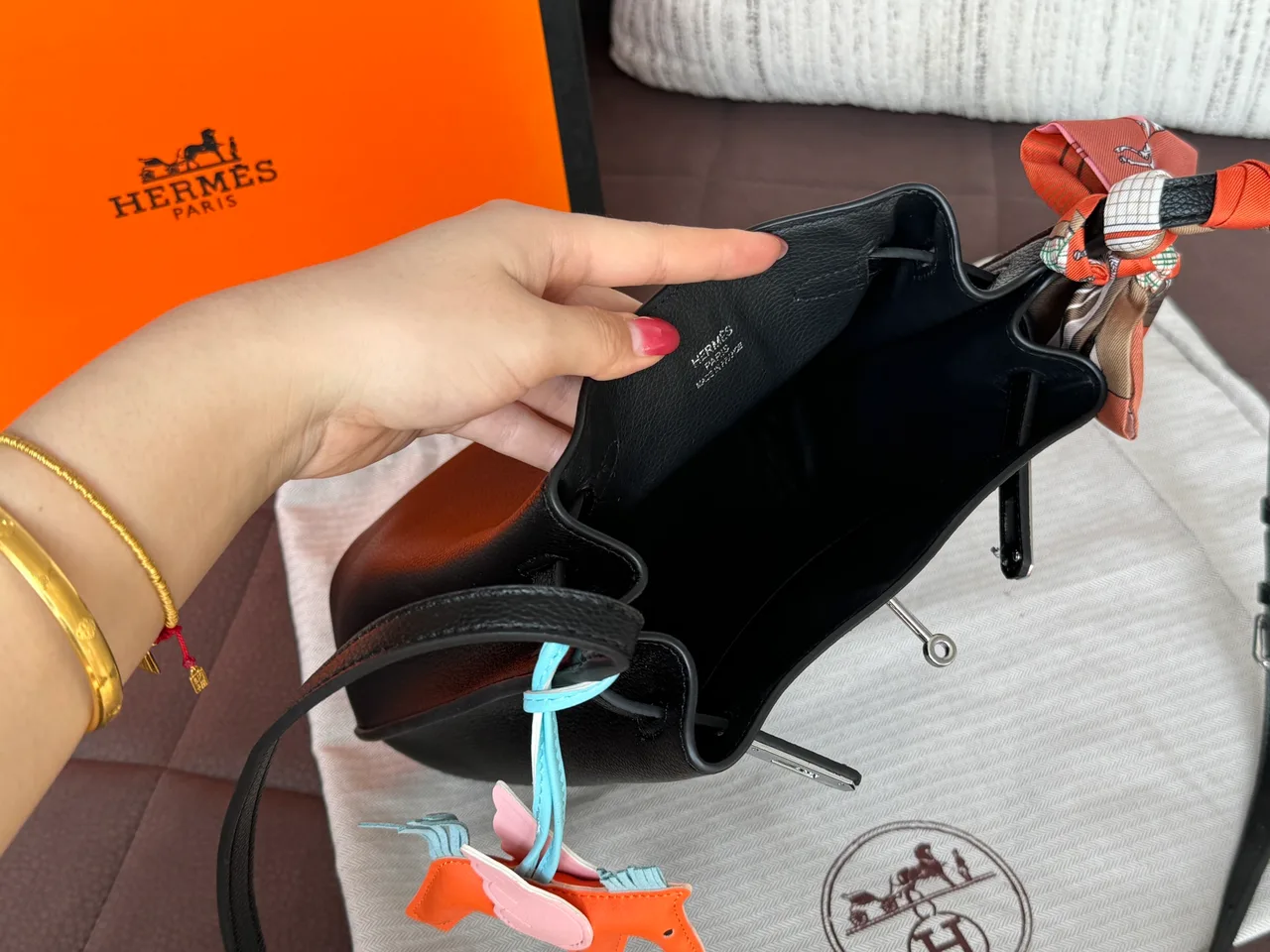 Hermes Glossy Phone Pouch in Black · view 8
