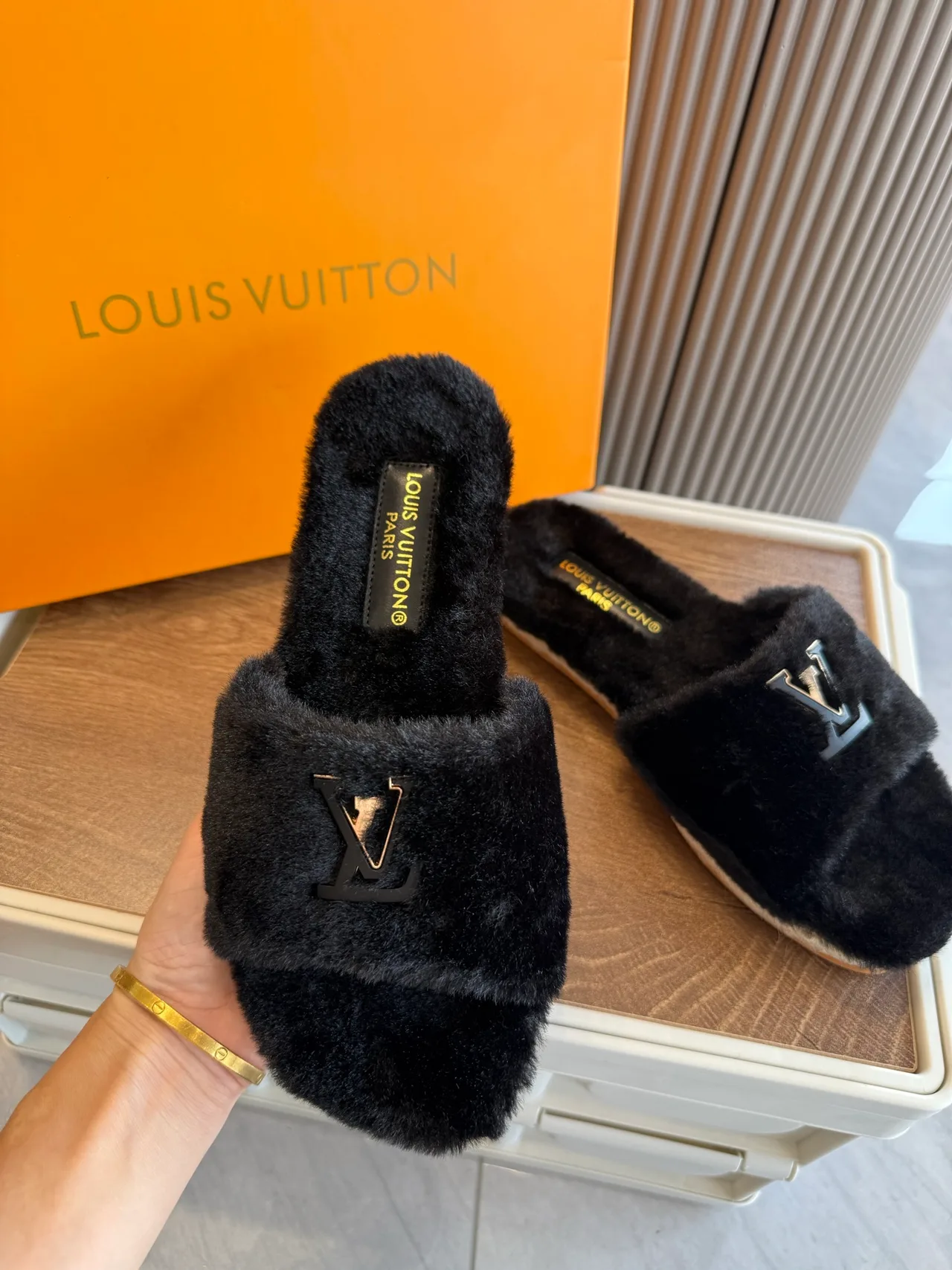 Louis Vuitton Mules in Black / White / Purple · view 4