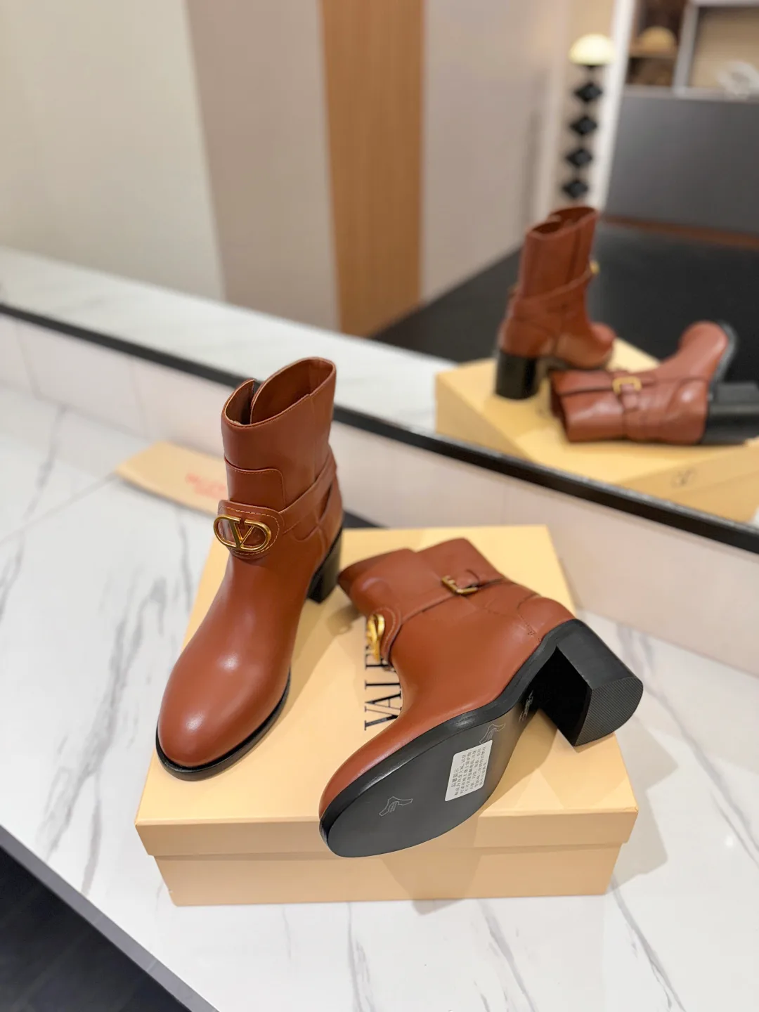 Valentino Calfskin Smooth Ankle Boots in Brown · view 5