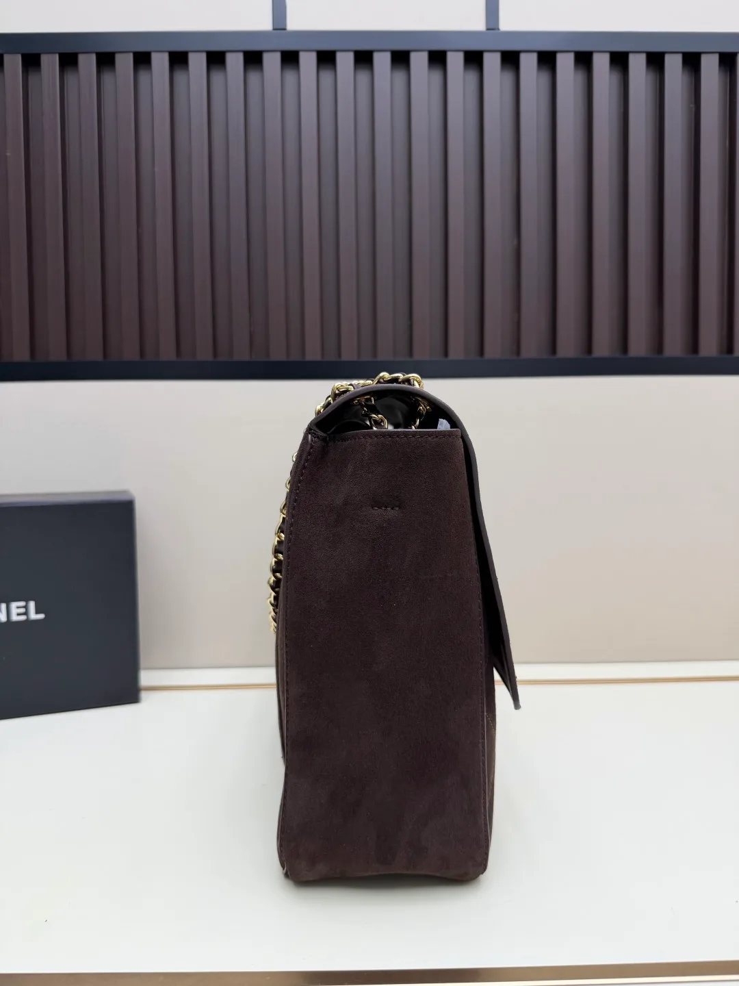 Chanel Suede Quilted Crossbody Bag in Brown · view 3