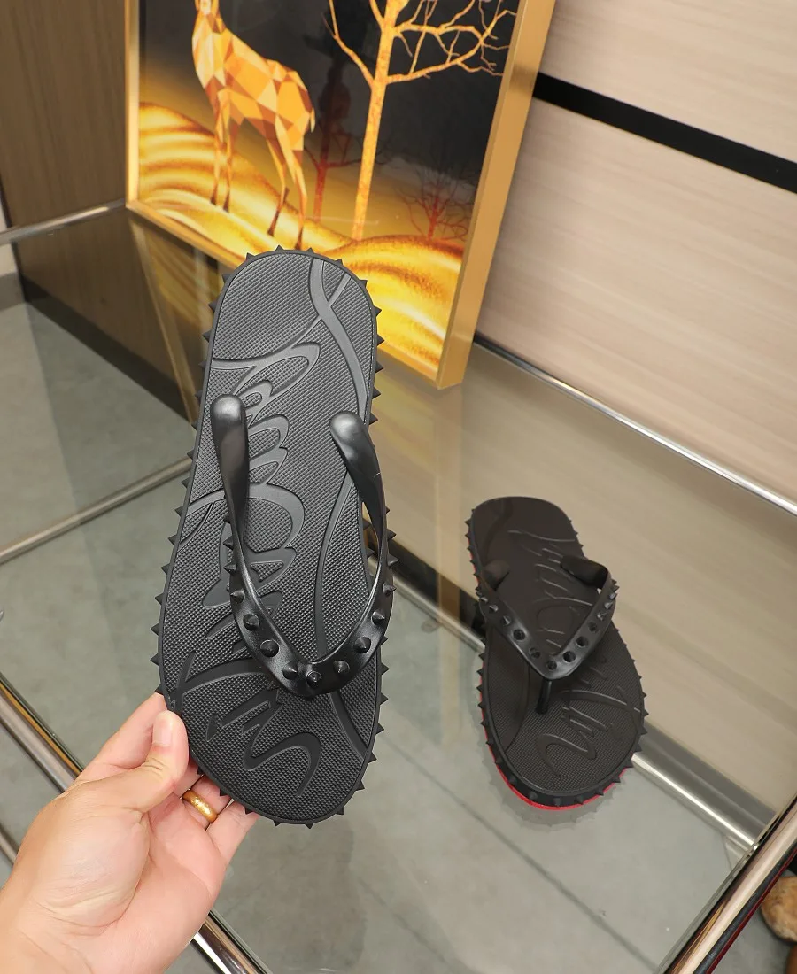 Christian Louboutin Studded Flip-Flops in Black · view 8