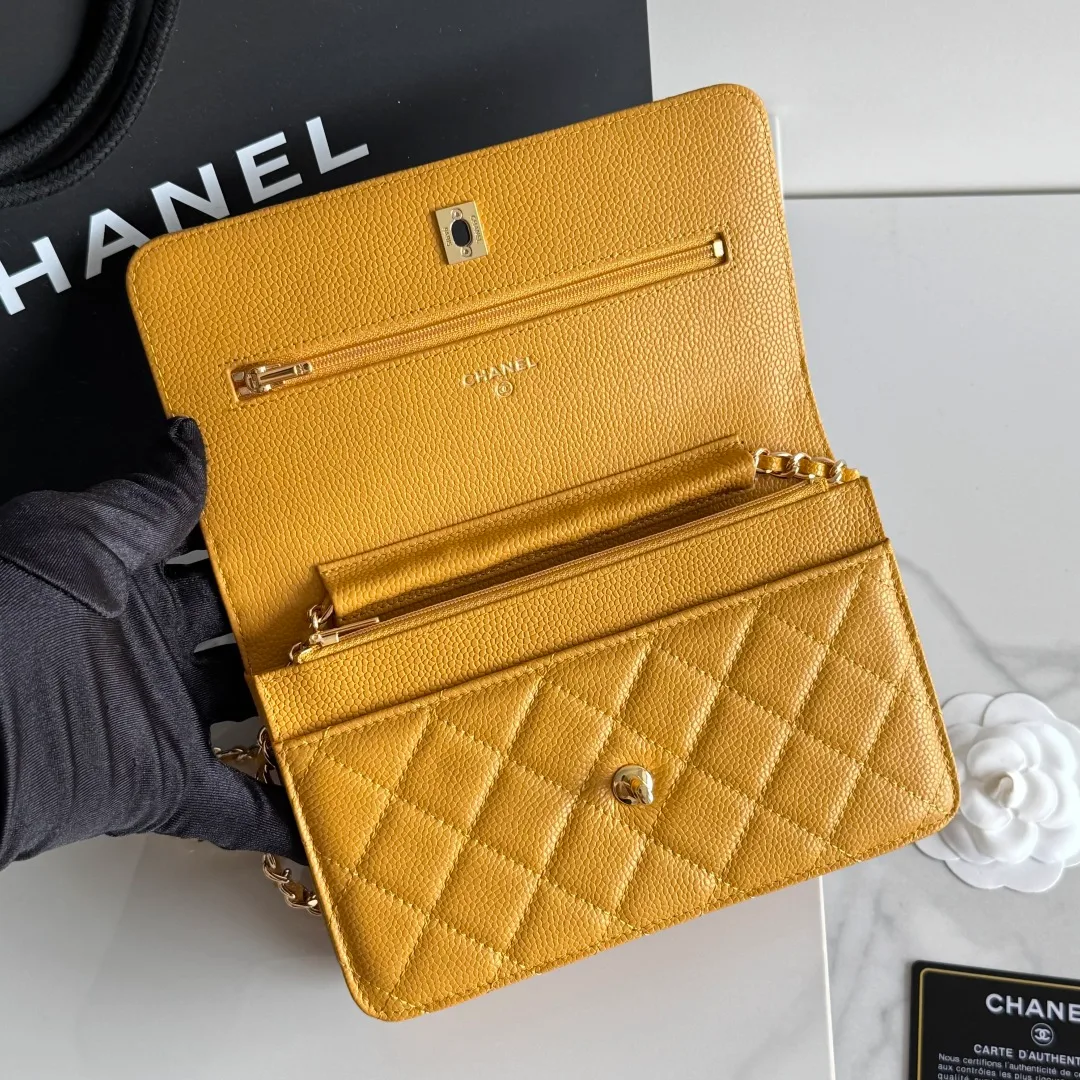 Chanel Calfskin Quilted Clutch in Yellow · view 8