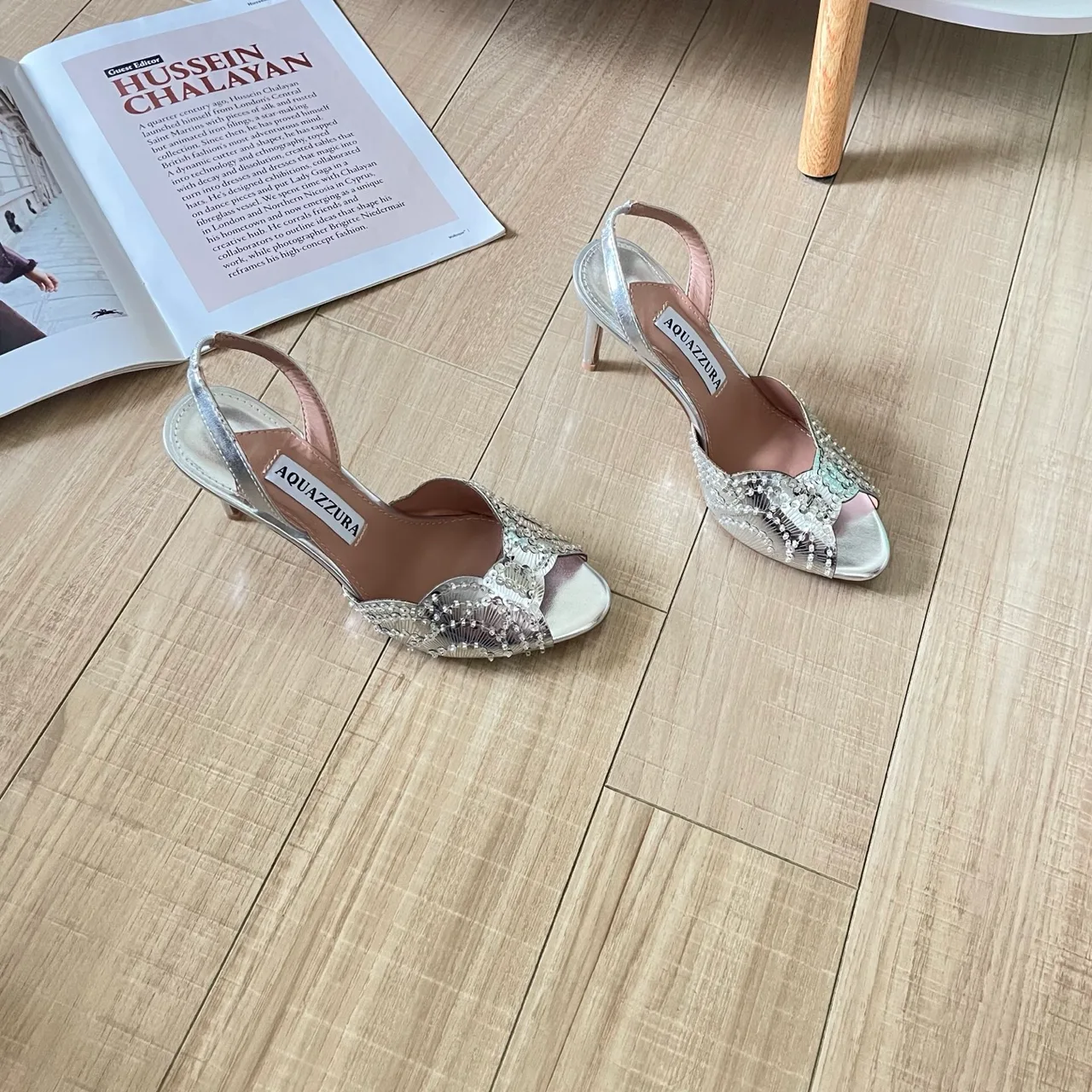 Aquazzura Sheepskin Sandals in Silver · view 3