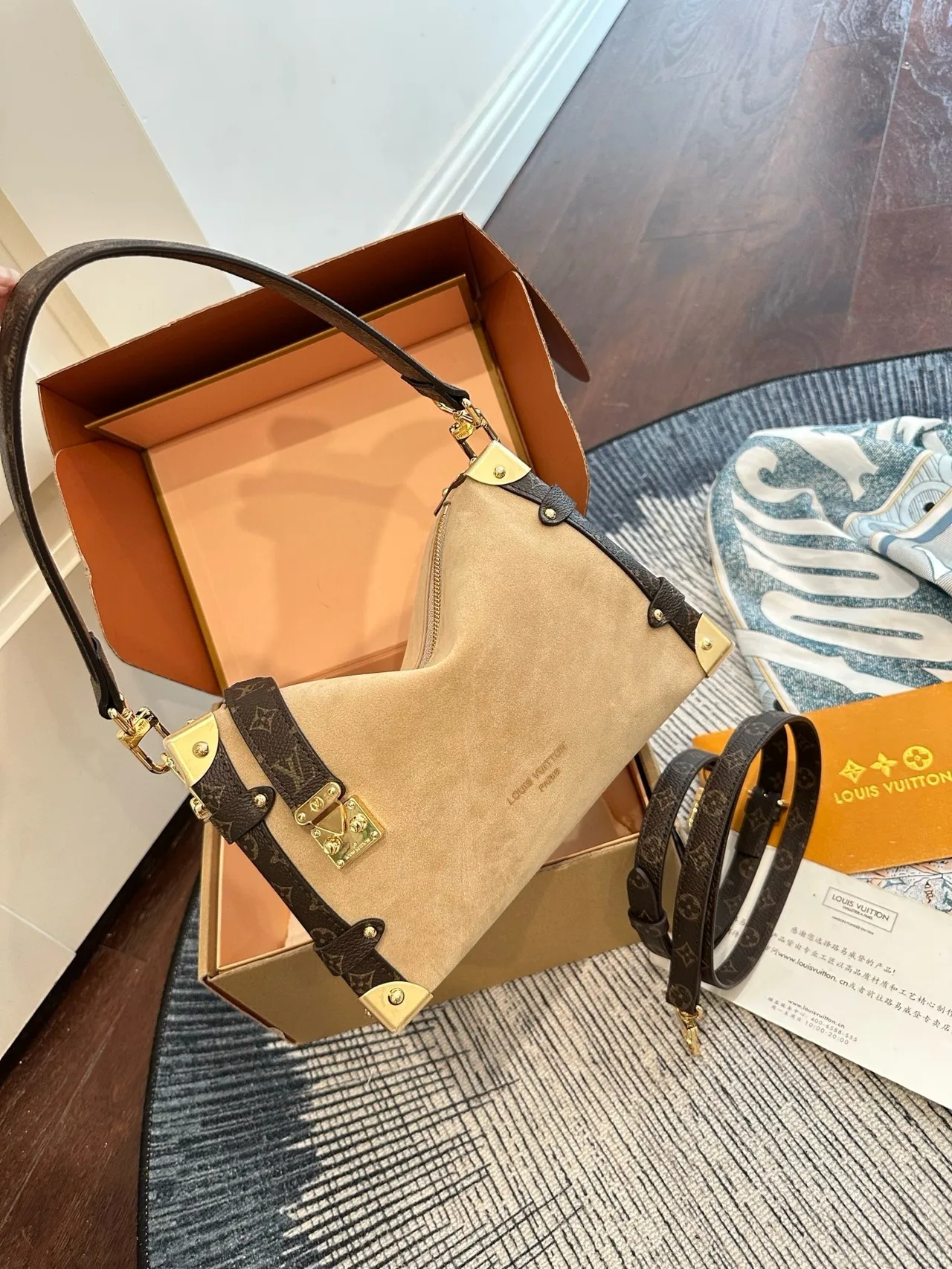 Louis Vuitton Suede Monogram Hobo Bag in Beige · view 2