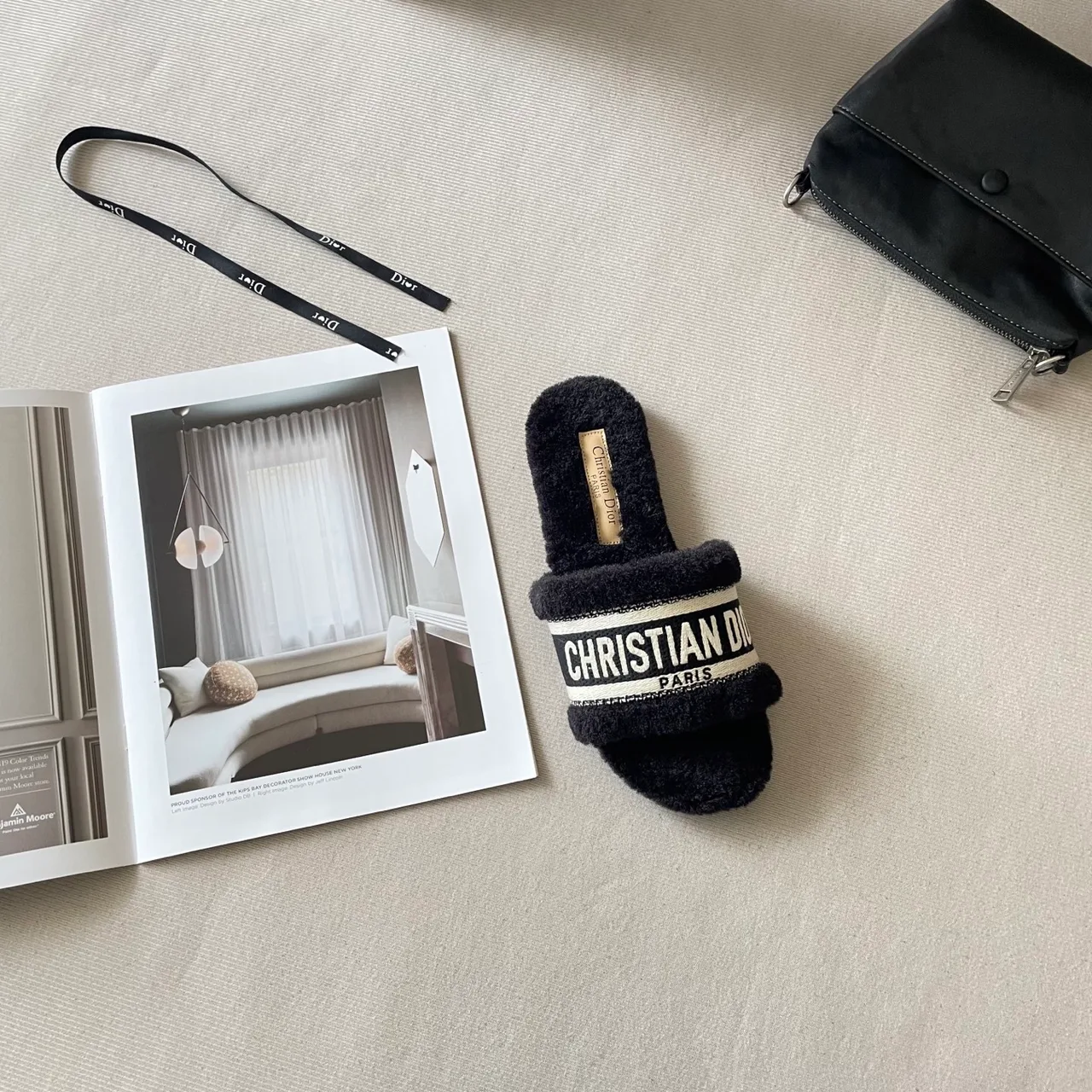 Dior Wool Cashmere Fuzzy Slides in Black · view 4