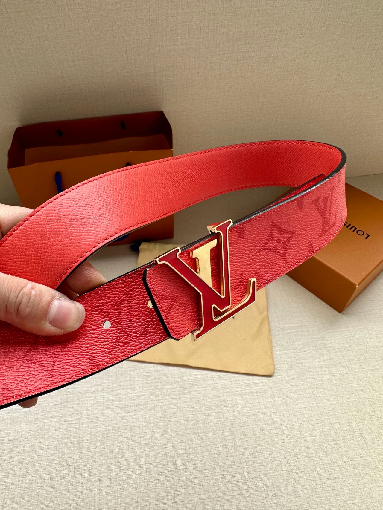 Louis Vuitton Canvas Smooth Belt in Red · view 3