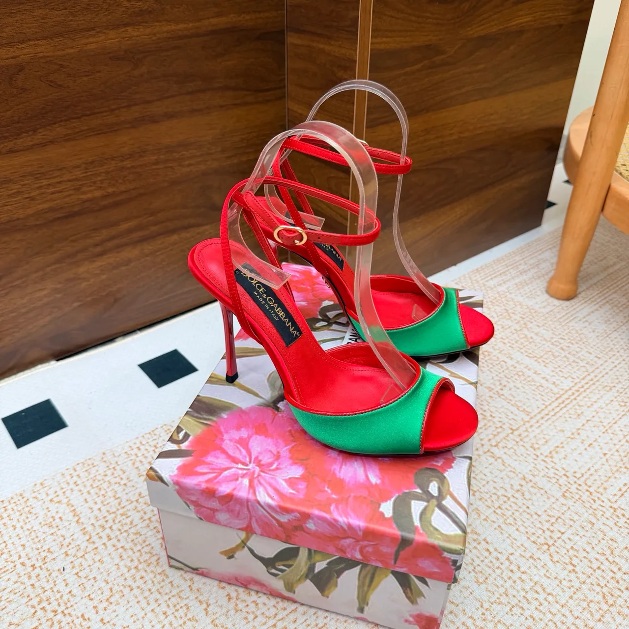 Dolce & Gabbana Two-Tone Heel Sandals in Green · view 2