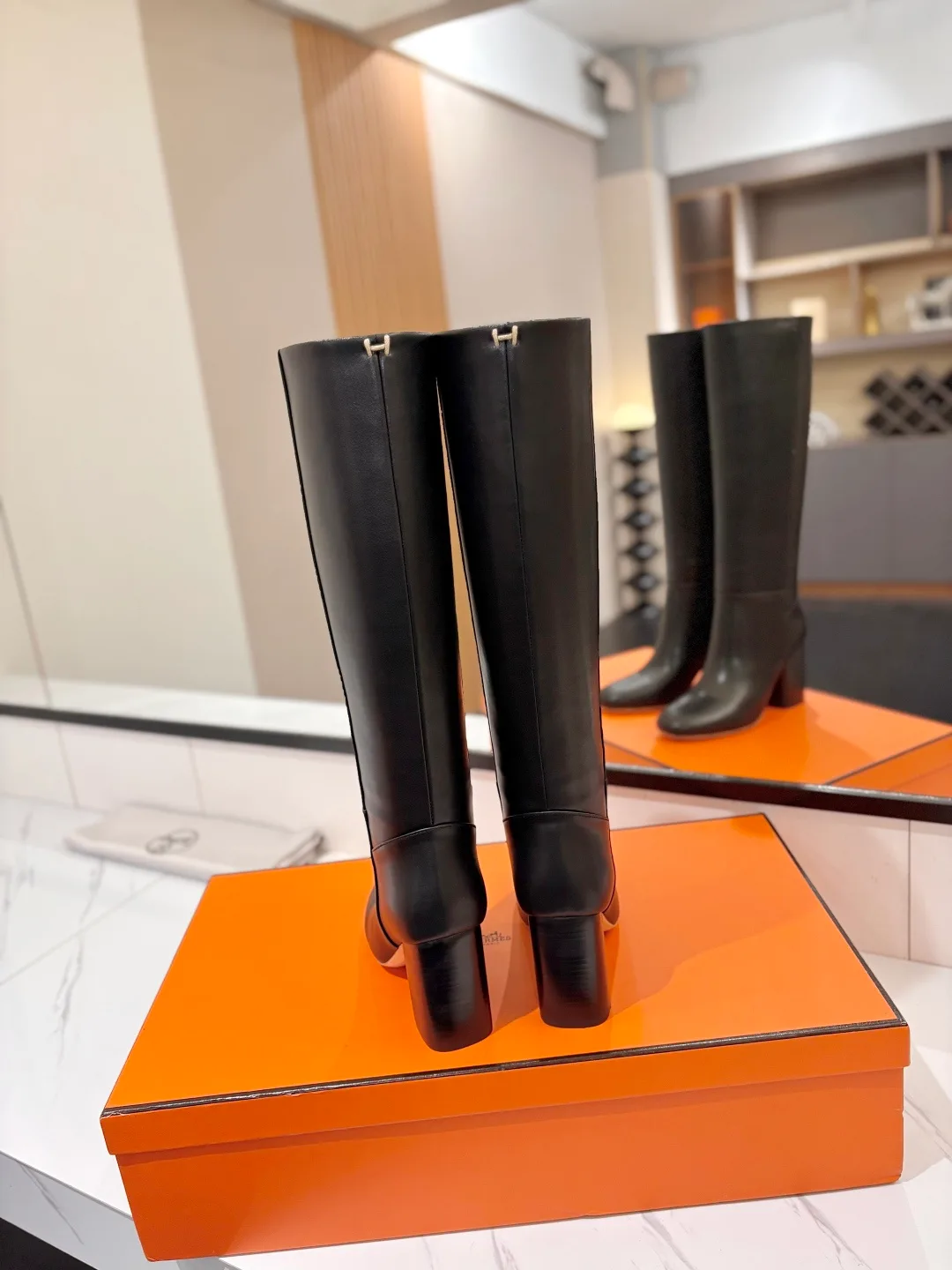 Hermes Cowhide Knee-High Boots in Black · view 6