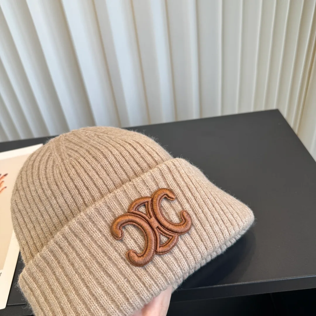 Celine Ribbed Beanie in Beige · view 5