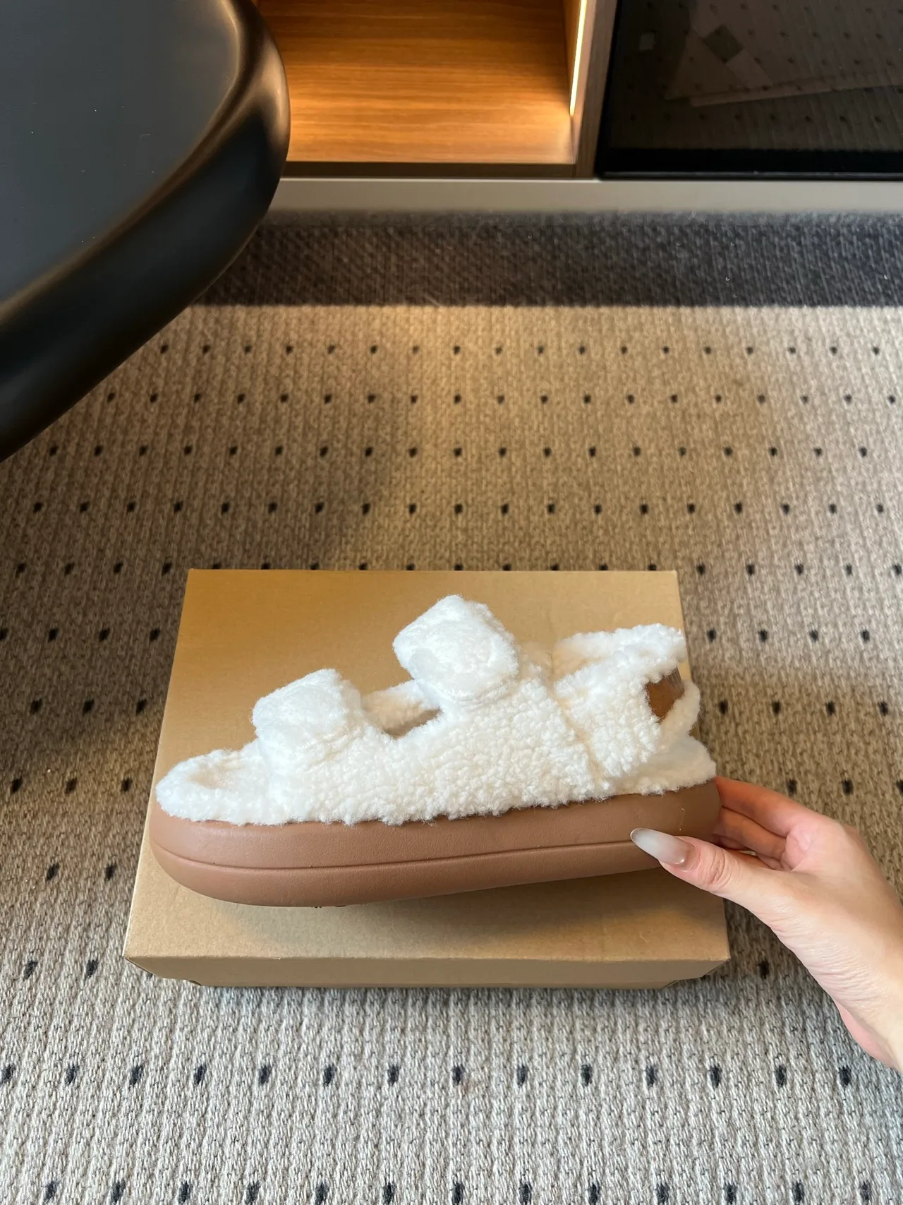Moon Boot Fleece Platform Slippers in Cream · view 4