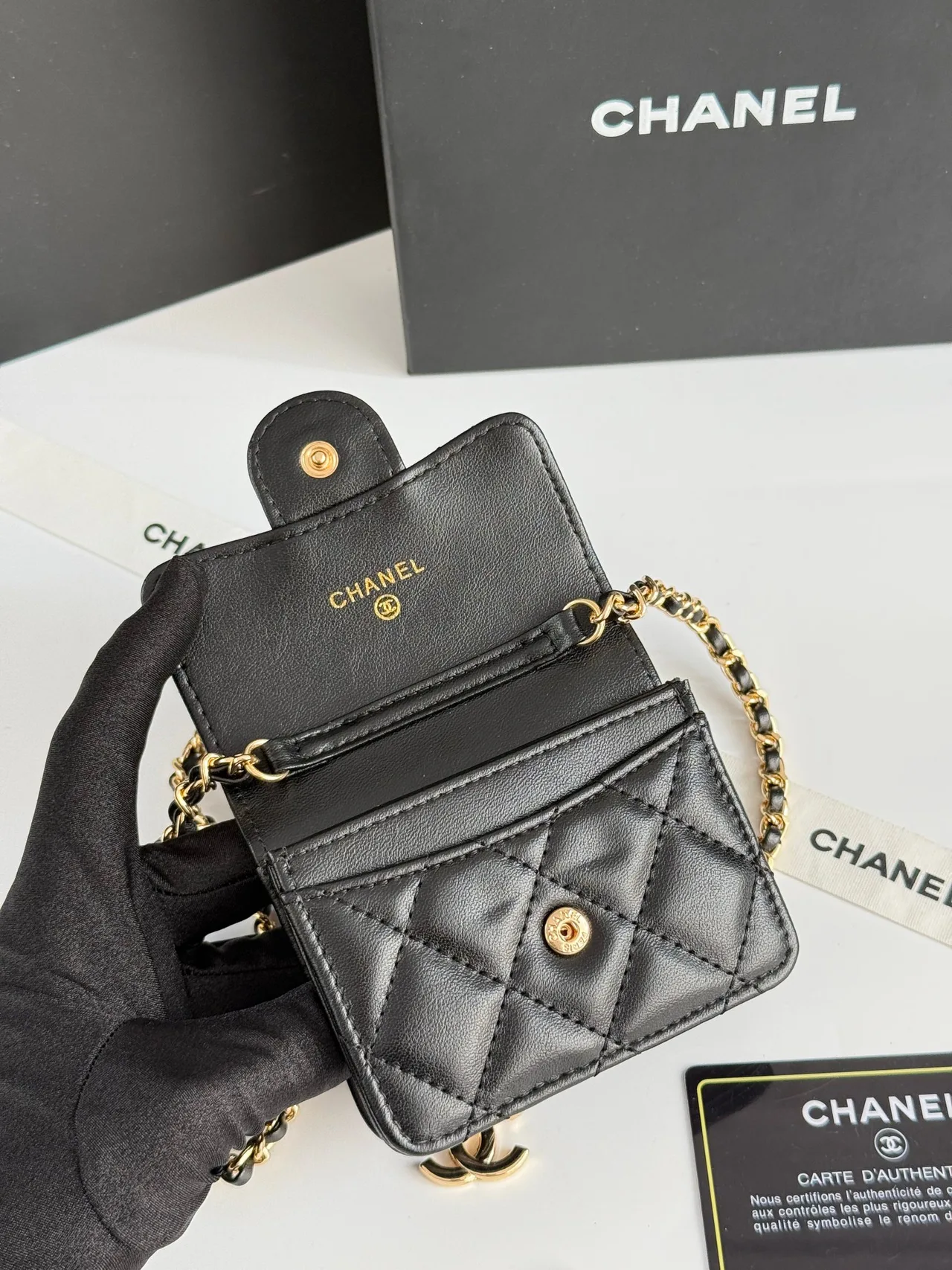 Chanel Chain Mini Wallet in Black · view 6