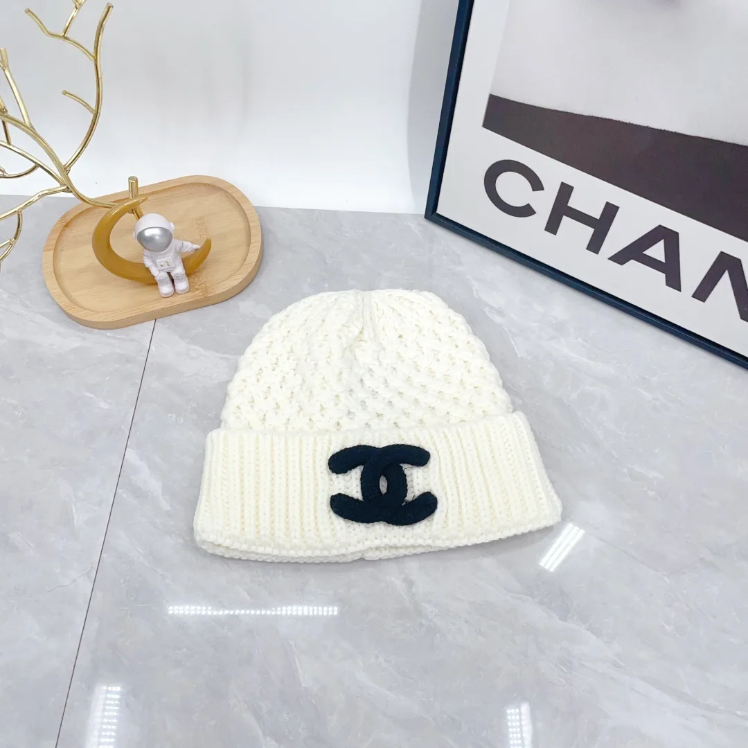 Chanel Wool CC Knit Beanie in White · view 1