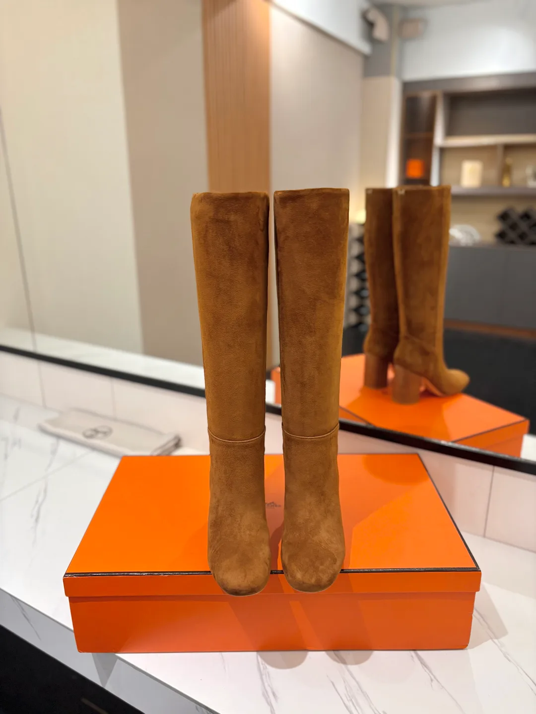 Hermes Cowhide Knee-High Boots in Brown · view 3
