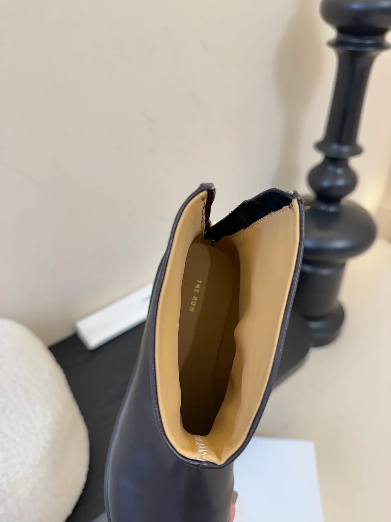 The Row Cowhide Glossy Round-Toe Chelsea Ankle Boots in Brown · view 8
