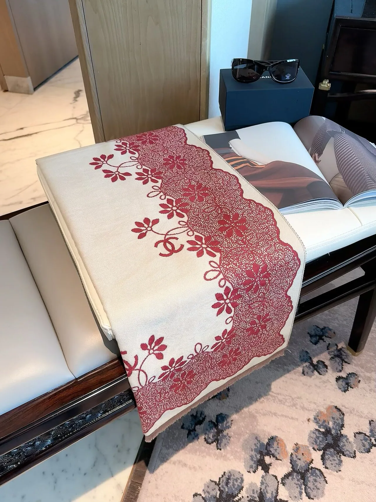 Chanel Camellia Border Shawl in Beige · view 1