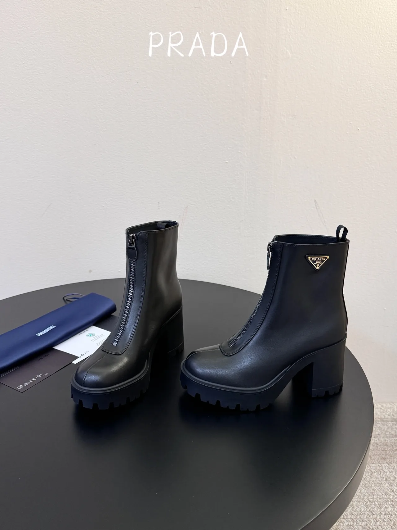 Prada Calfskin Glossy Ankle Boots in Black · view 3