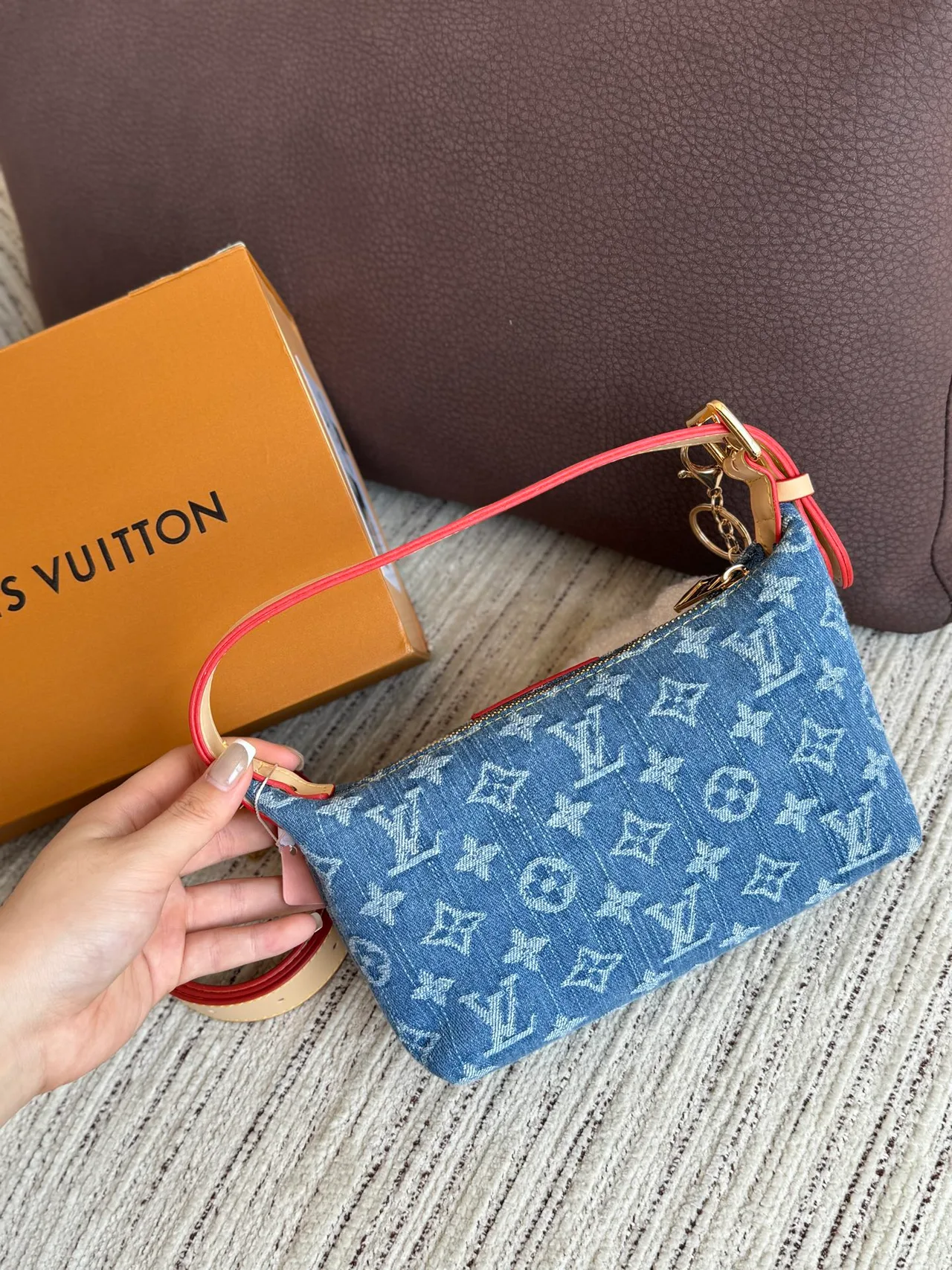 Louis Vuitton Embroidered Cherry Denim Pouch in Blue · view 2