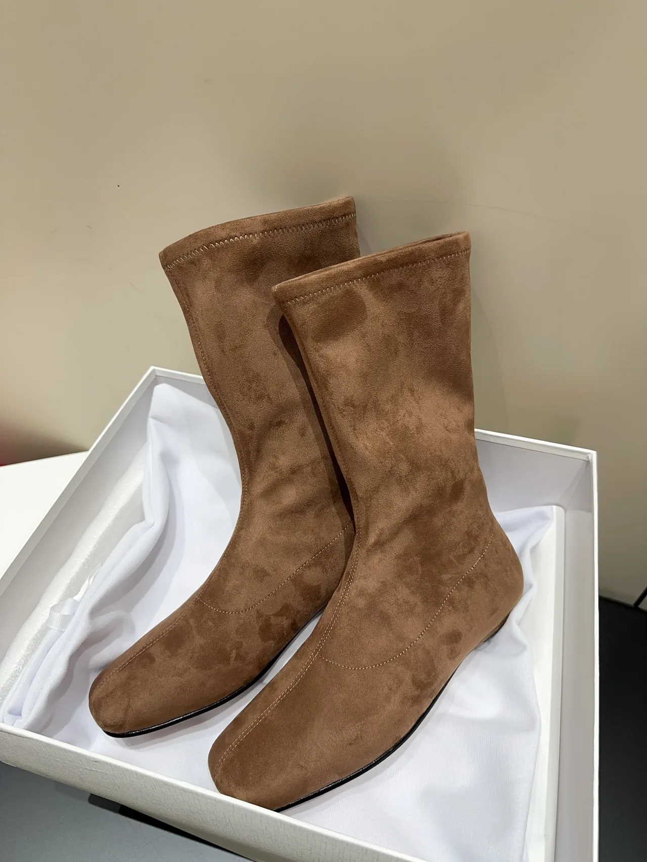 The Row Cowhide Sheepskin Suede-Look Round-Toe Ankle Boots in Brown · view 6