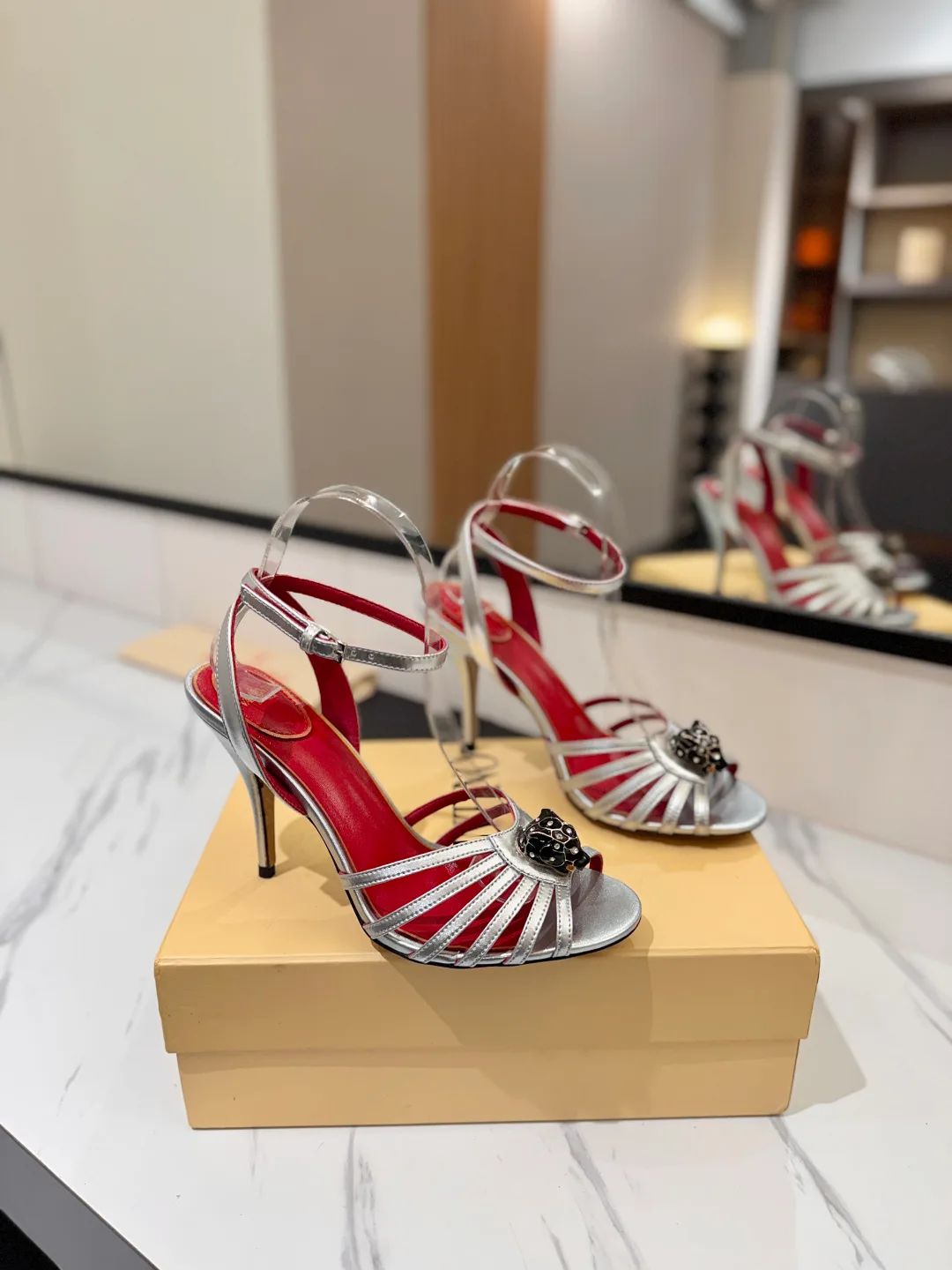 Valentino Crystal Cage Heel Sandals in Silver · view 1