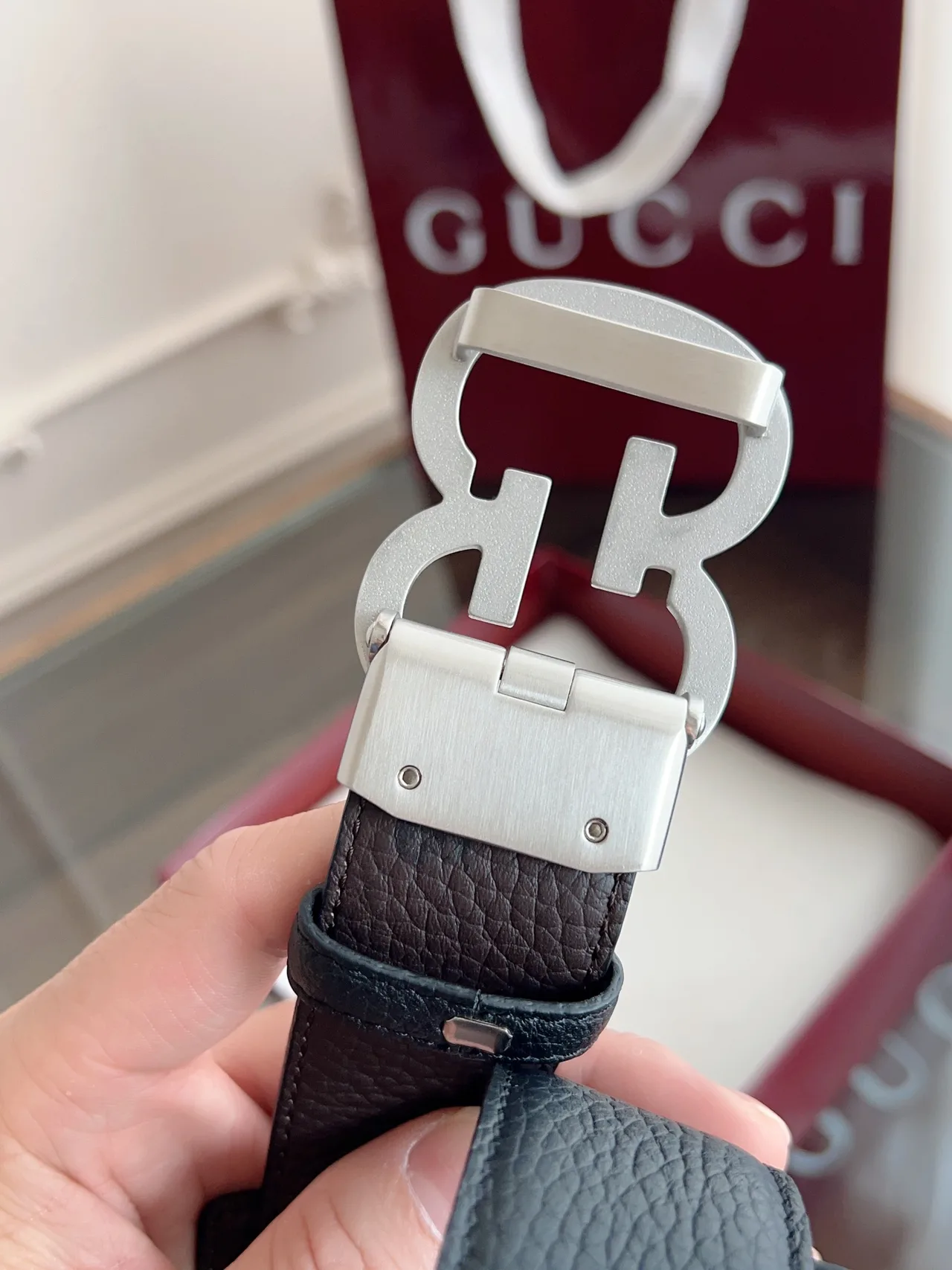 Gucci Cowhide GG Automatic Belt in Grey · view 6