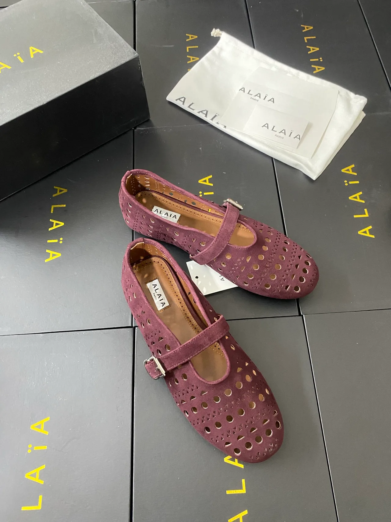 Alaia Cowhide Sheepskin Buckle Mary Jane Flats in Purple · view 4