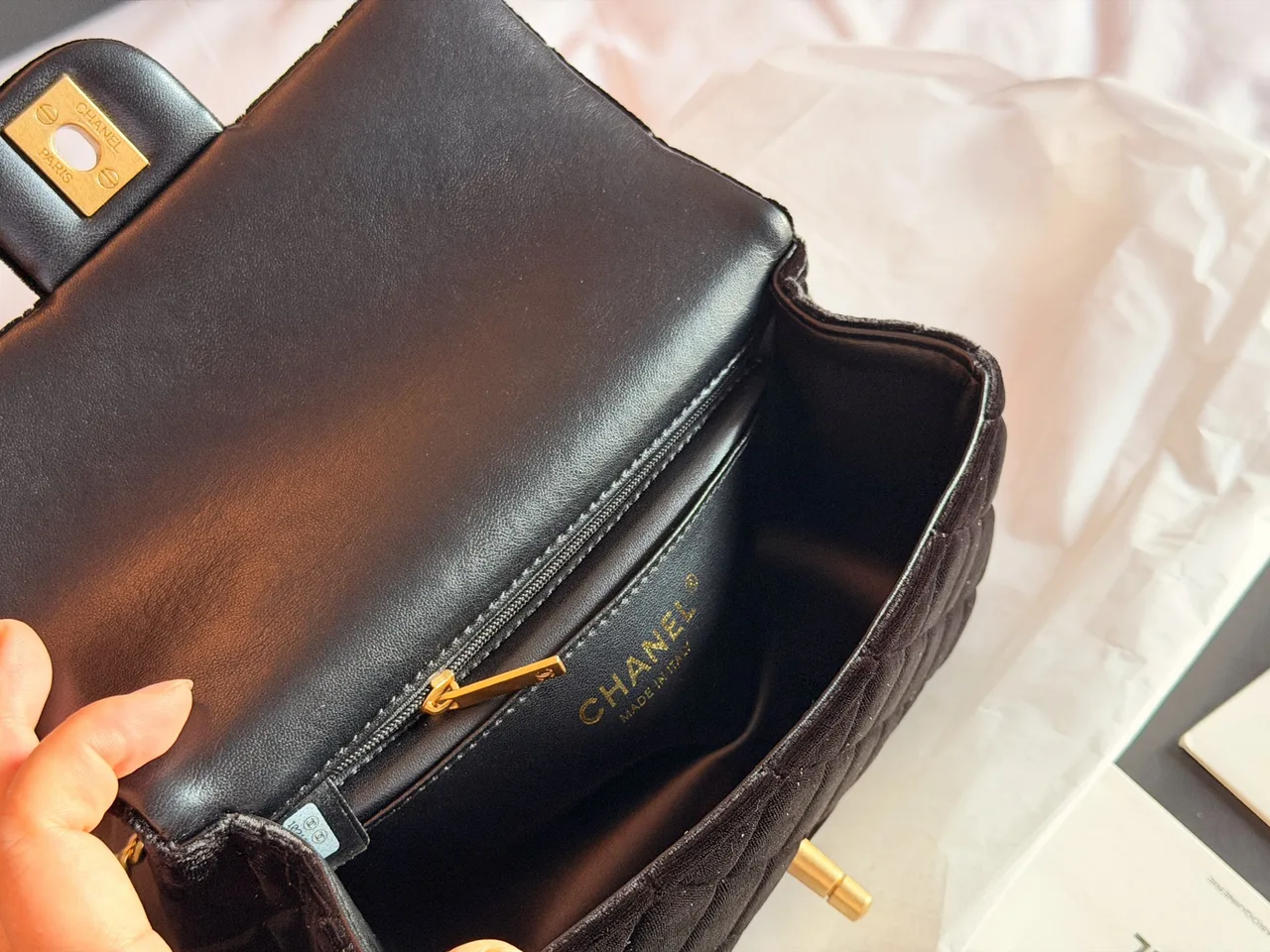 Chanel Quilted Glossy Clutch in Black · view 7