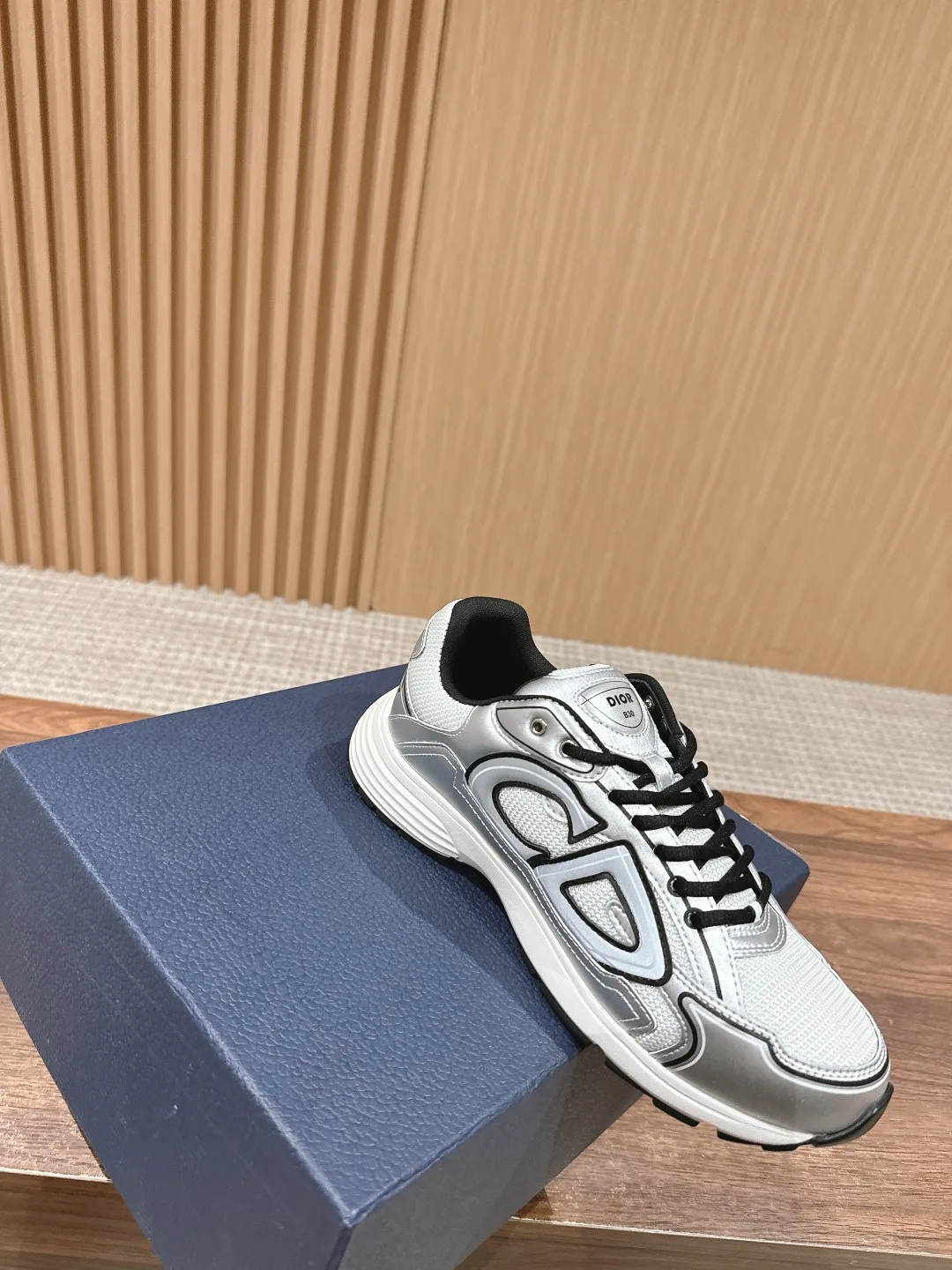 Dior Striped Round-Toe Sneakers in Silver · view 1
