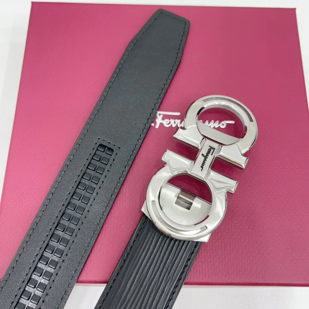 Ferragamo Calfskin Glossy Belt in Black · view 6