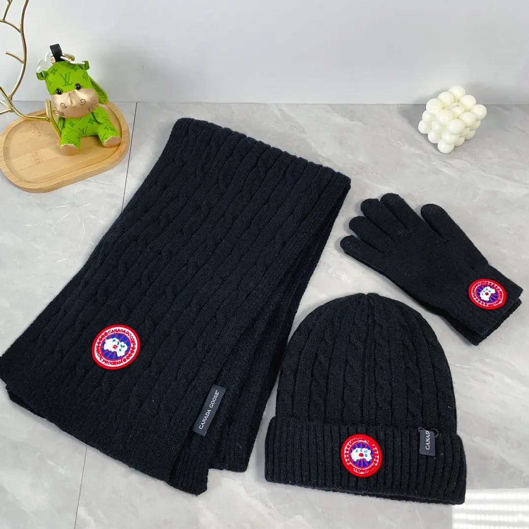 Canada Goose Wool Ribbed Hat Scarf and Gloves Set in Black · view 1
