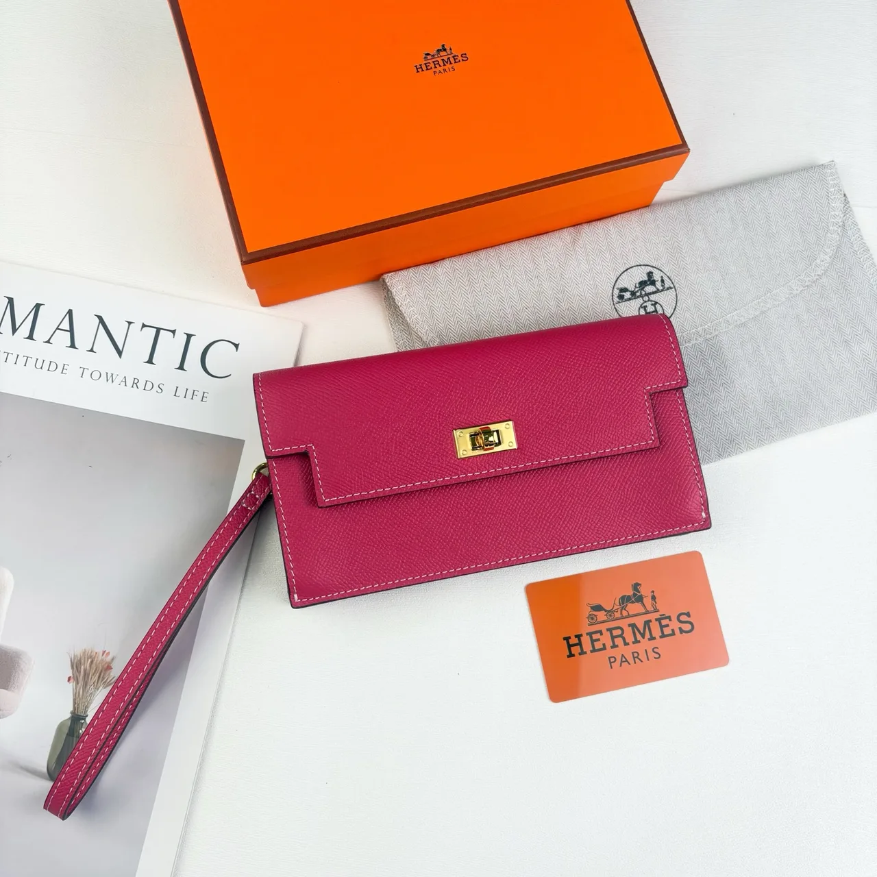 Hermes Wristlet Wallet in Pink & Brown · view 1