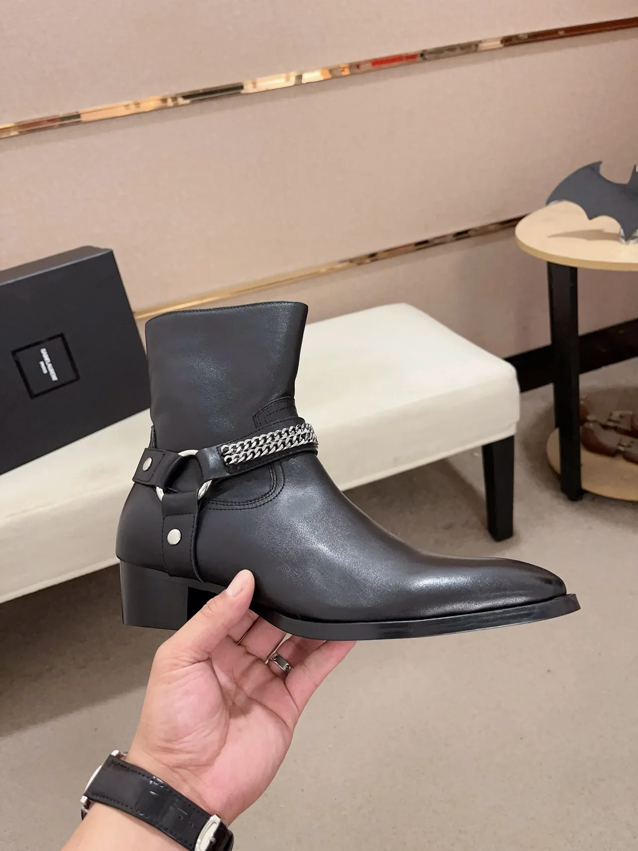 Saint Laurent Cowhide Pointed-Toe Ankle Boots in Black · view 4