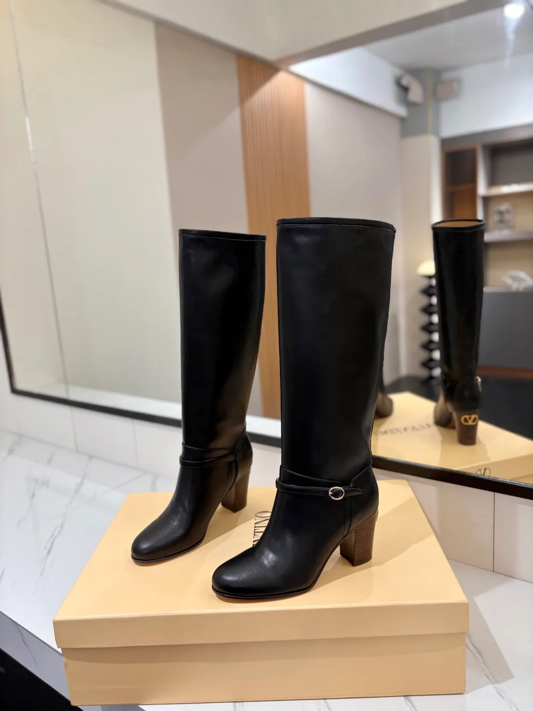 Valentino Calfskin Pattie Knee-High Boots in Black · view 3