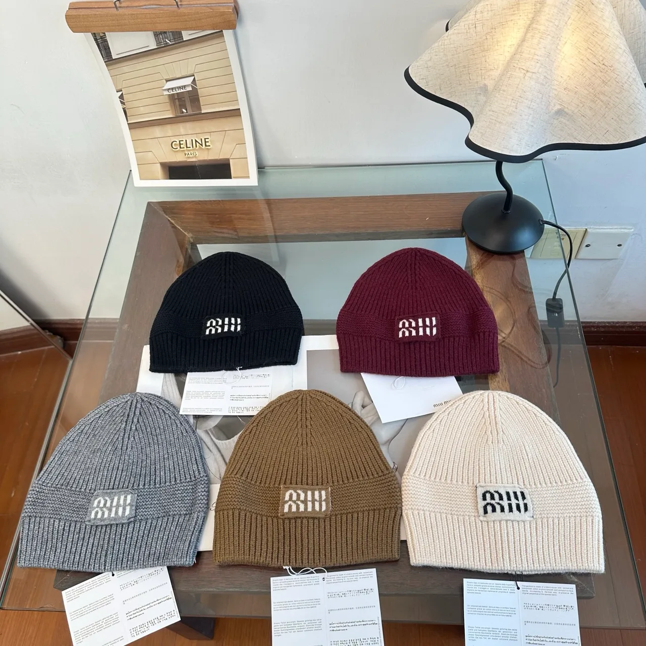 Miu Miu Beanie in Burgundy & Black & Grey & Tan & White · view 2