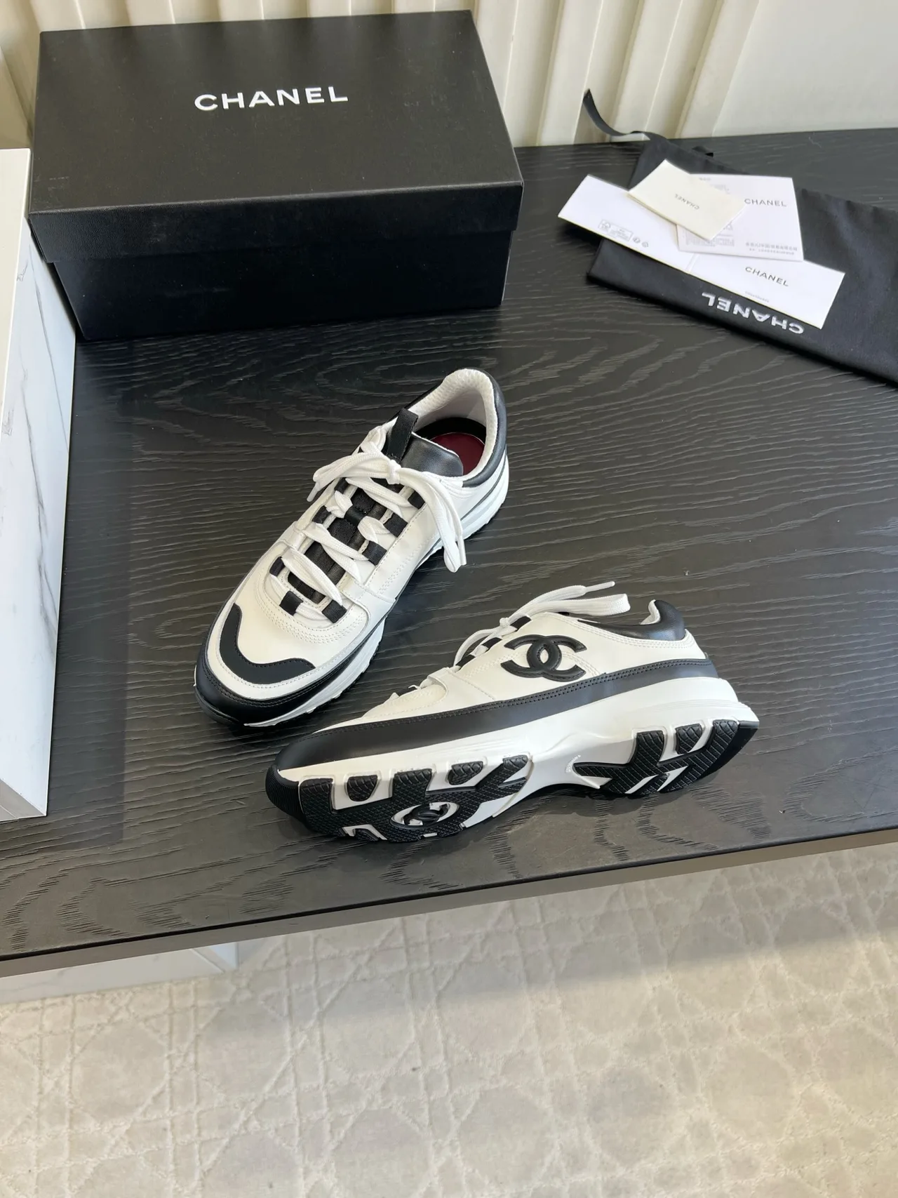 Chanel Striped Sneakers in White · view 4