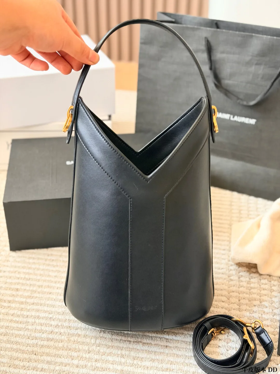 Saint Laurent Y shoulder tote in Brown & Black · view 3