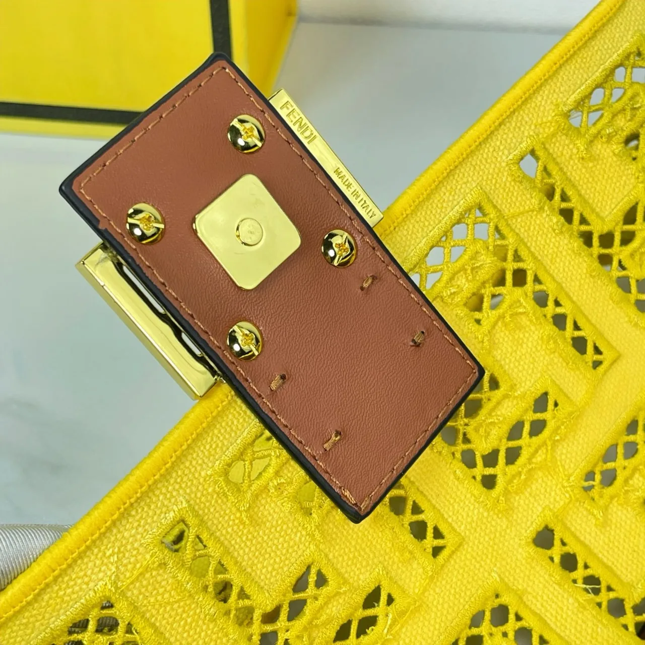 Fendi Canvas Cutout FF-Pattern Flap Shoulder Bag in Yellow · view 6