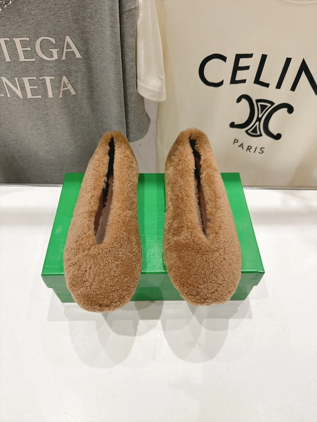 Round-Toe Fuzzy Slip-On Flats in Brown · view 1