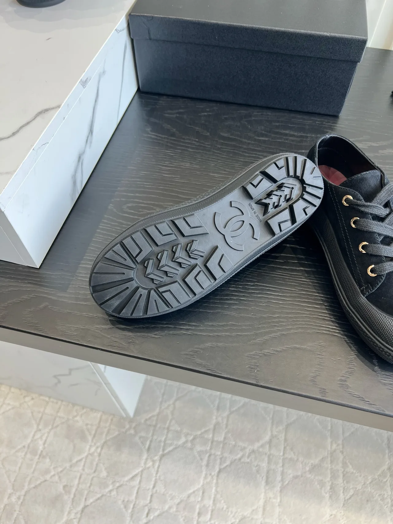 Chanel Suede-Look Sneakers in Black · view 6