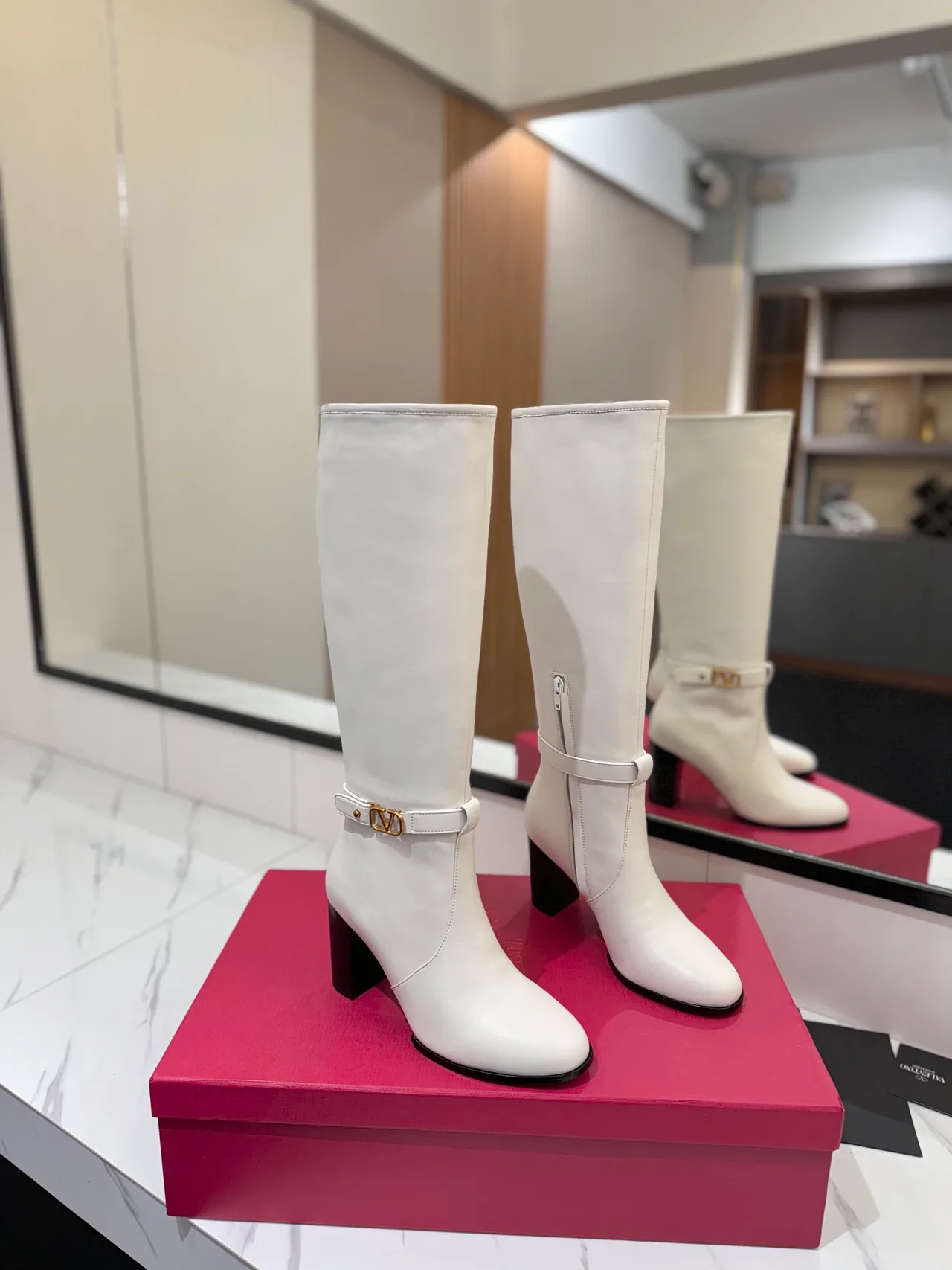 Valentino Calfskin Knee-High Boots in White · view 1