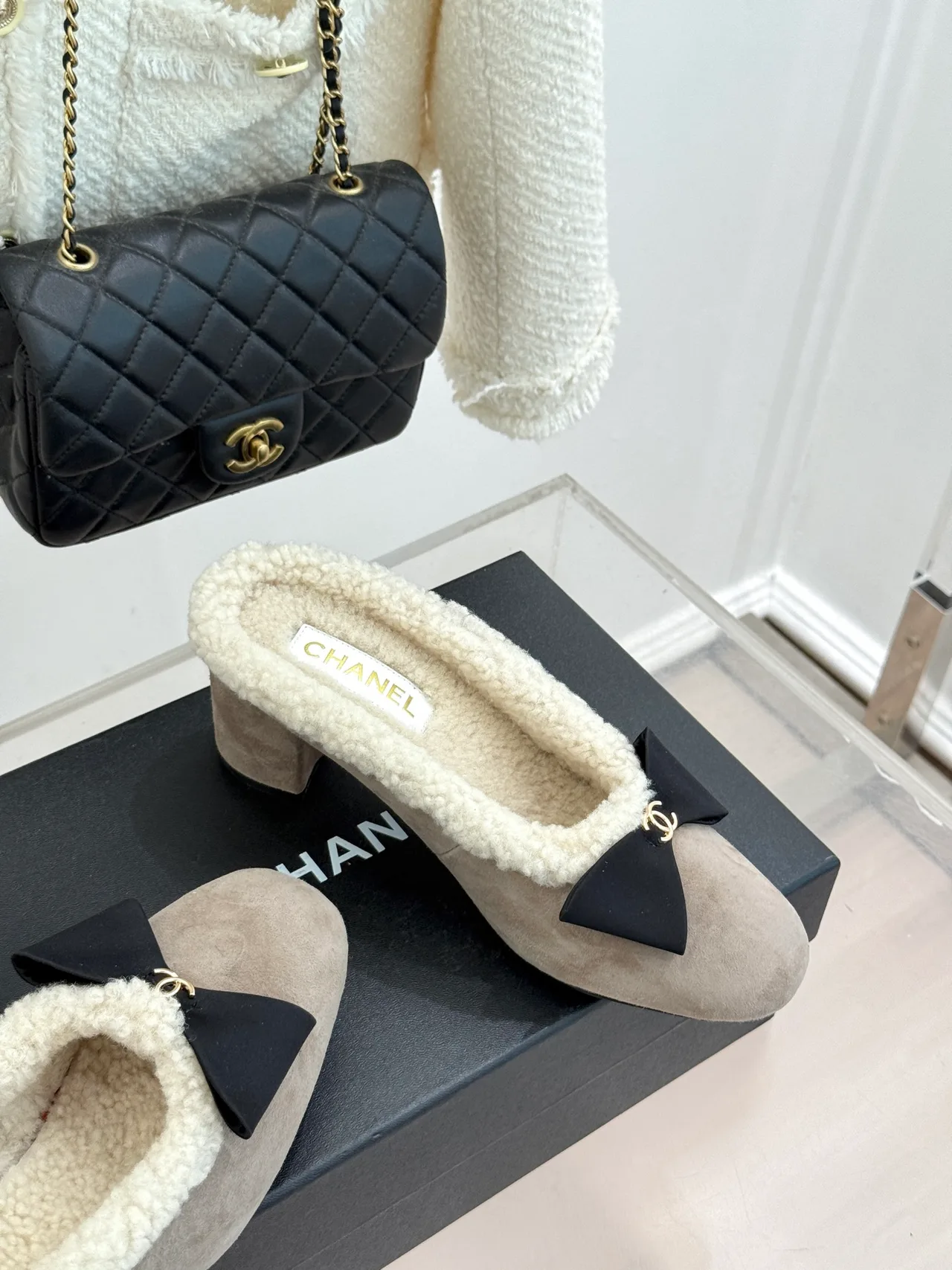Chanel Bow Mules in Grey · view 5